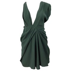 J Mendel Hunter Forest Green Sexy Plunging Early 2000s Asymmetrical Mini Dress