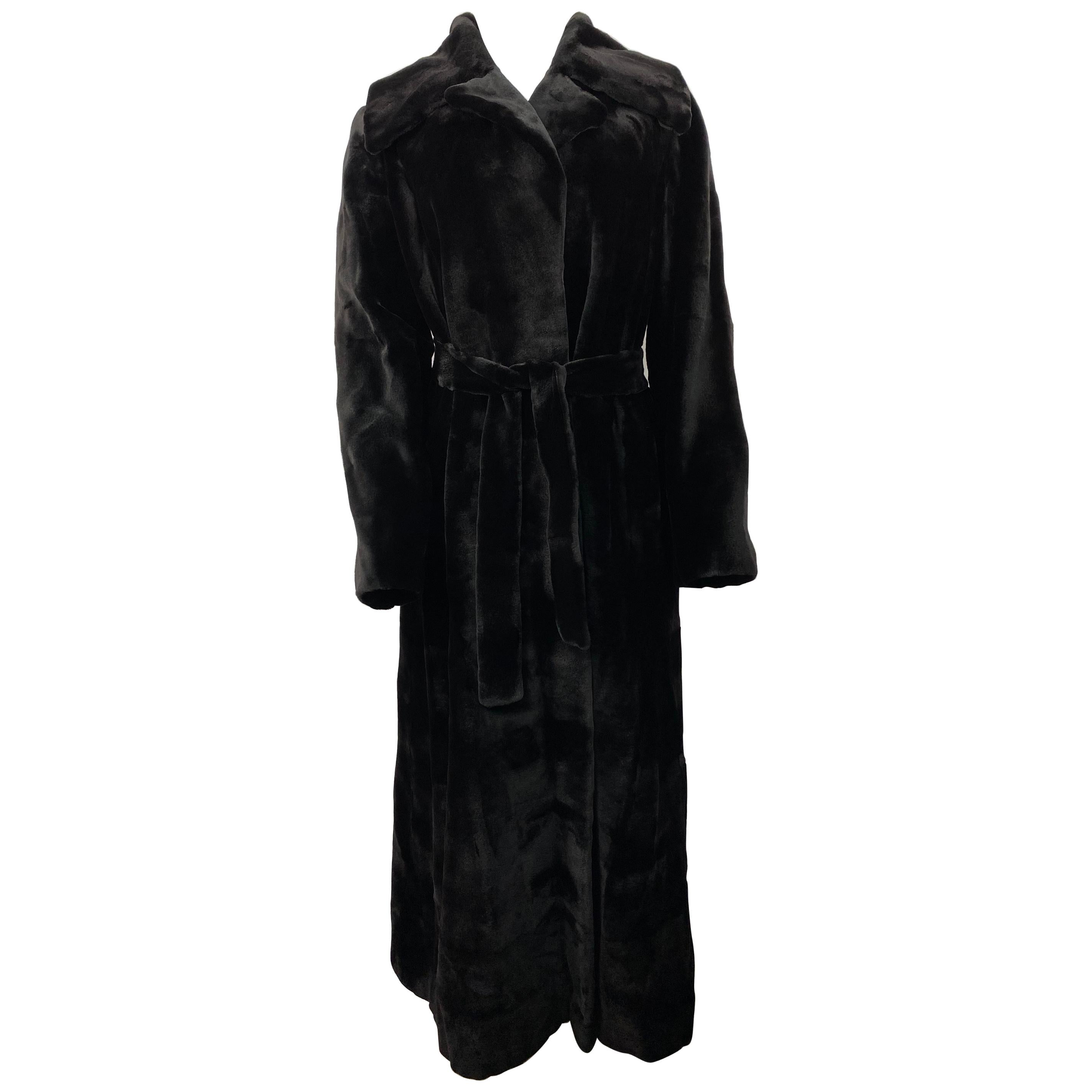 J. Mendel Paris Black Sheared Mink Fur Maxi Coat w/ Belt 