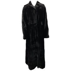 J. Mendel Paris Black Sheared Mink Fur Maxi Coat w/ Belt
