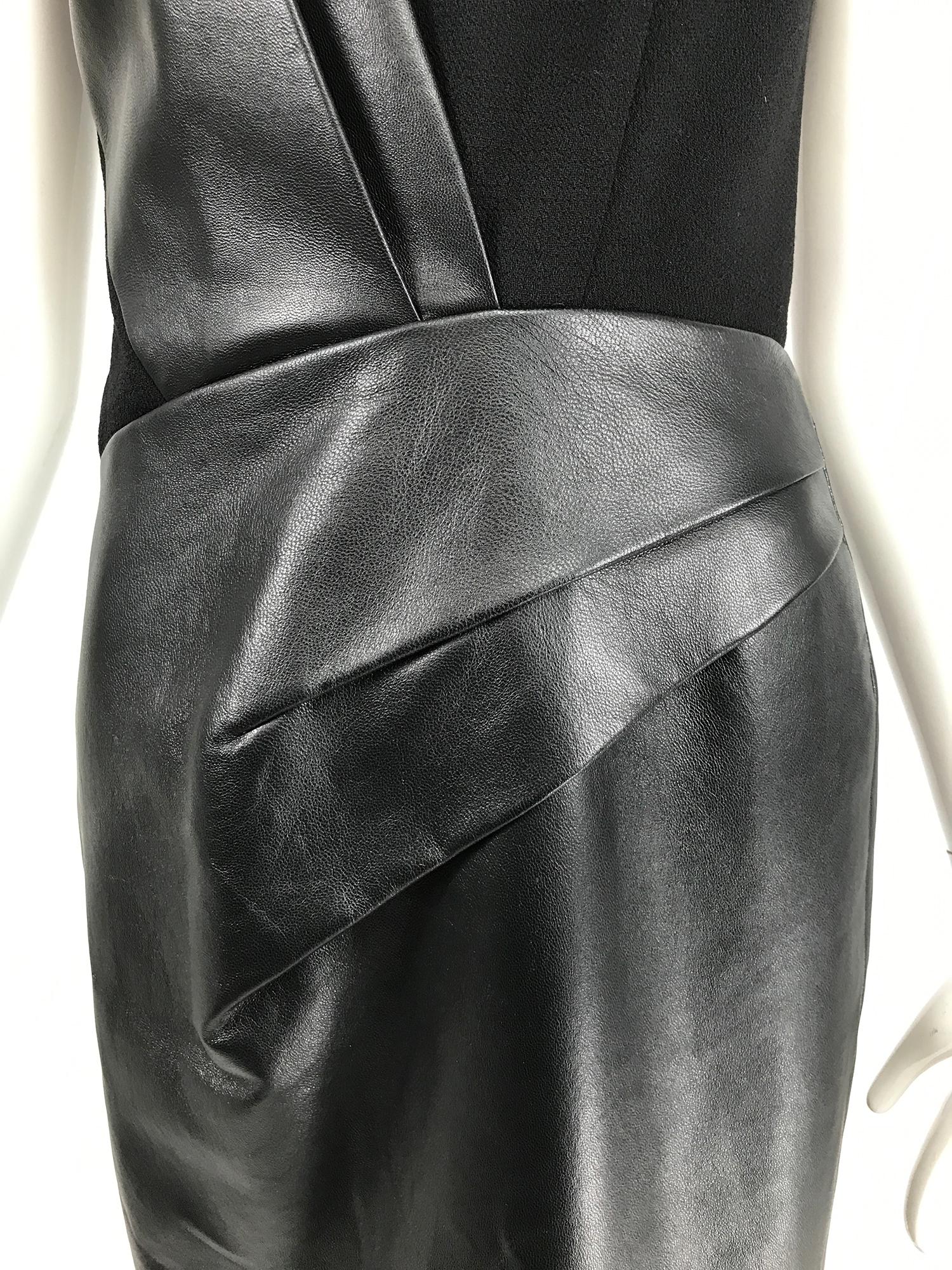J. Mendel Paris Black Wool & Leather Sheath Dress  3