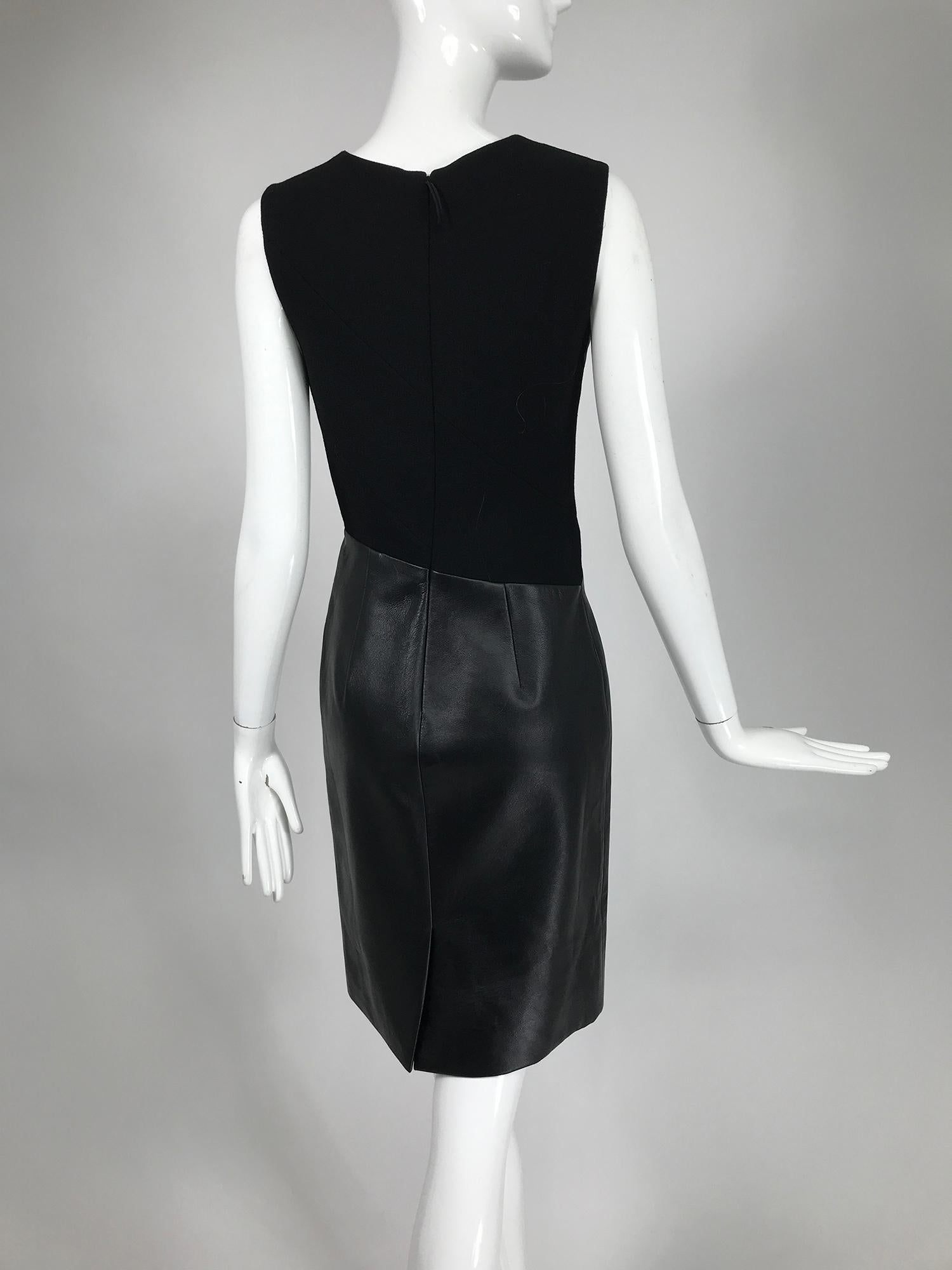 J. Mendel Paris Black Wool & Leather Sheath Dress  In Excellent Condition In West Palm Beach, FL