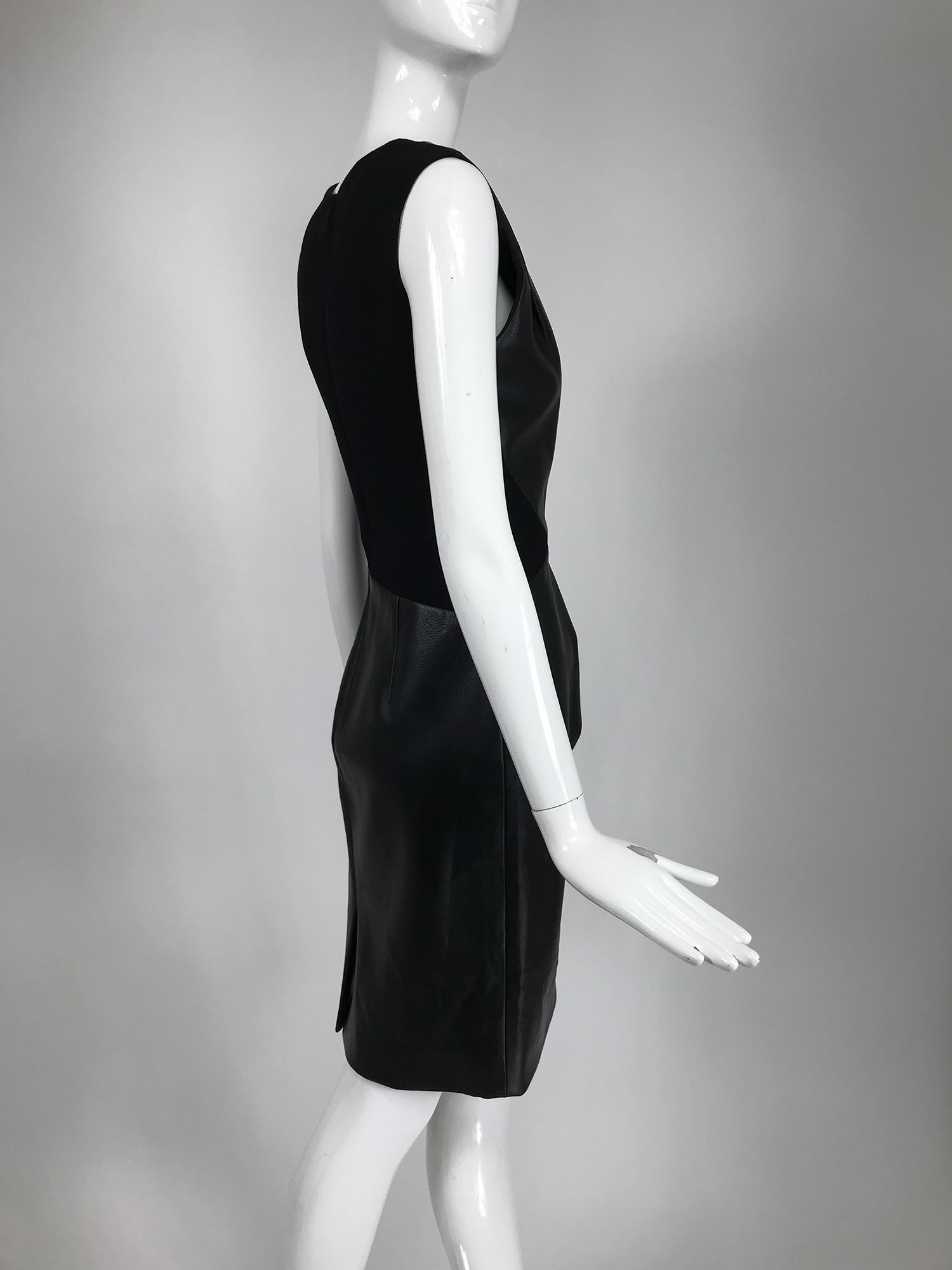 Women's J. Mendel Paris Black Wool & Leather Sheath Dress 
