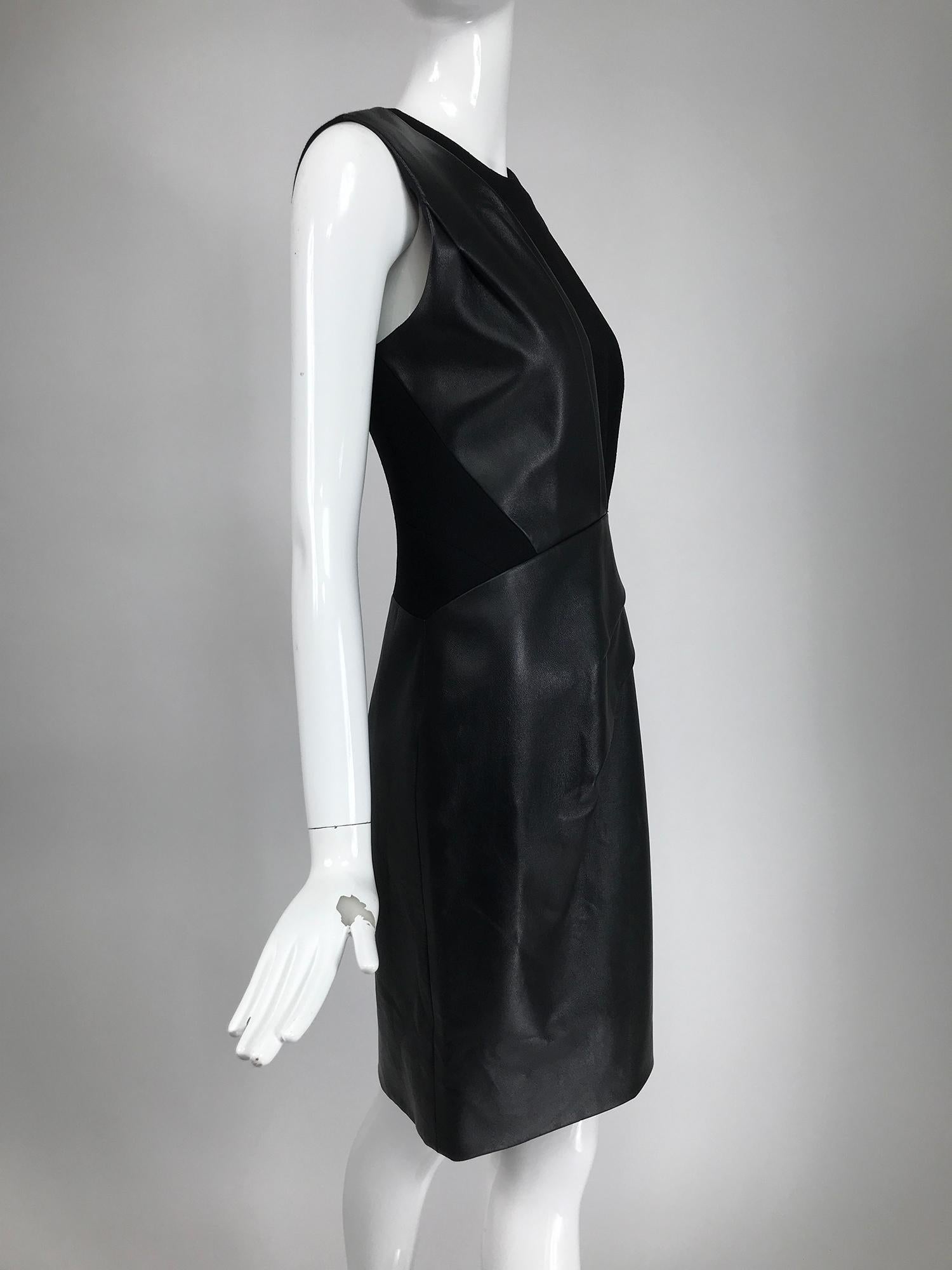 J. Mendel Paris Black Wool & Leather Sheath Dress  1