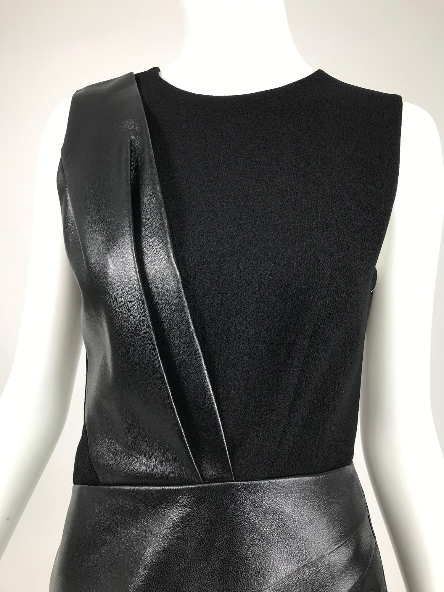 J. Mendel Paris Black Wool & Leather Sheath Dress  2