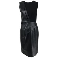 J. Mendel Paris Black Wool & Leather Sheath Dress 