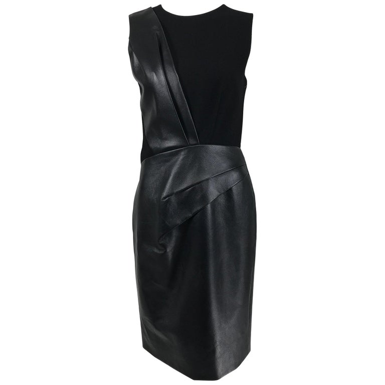 J. Mendel Paris Black Wool and Leather Sheath Dress For Sale at 1stDibs