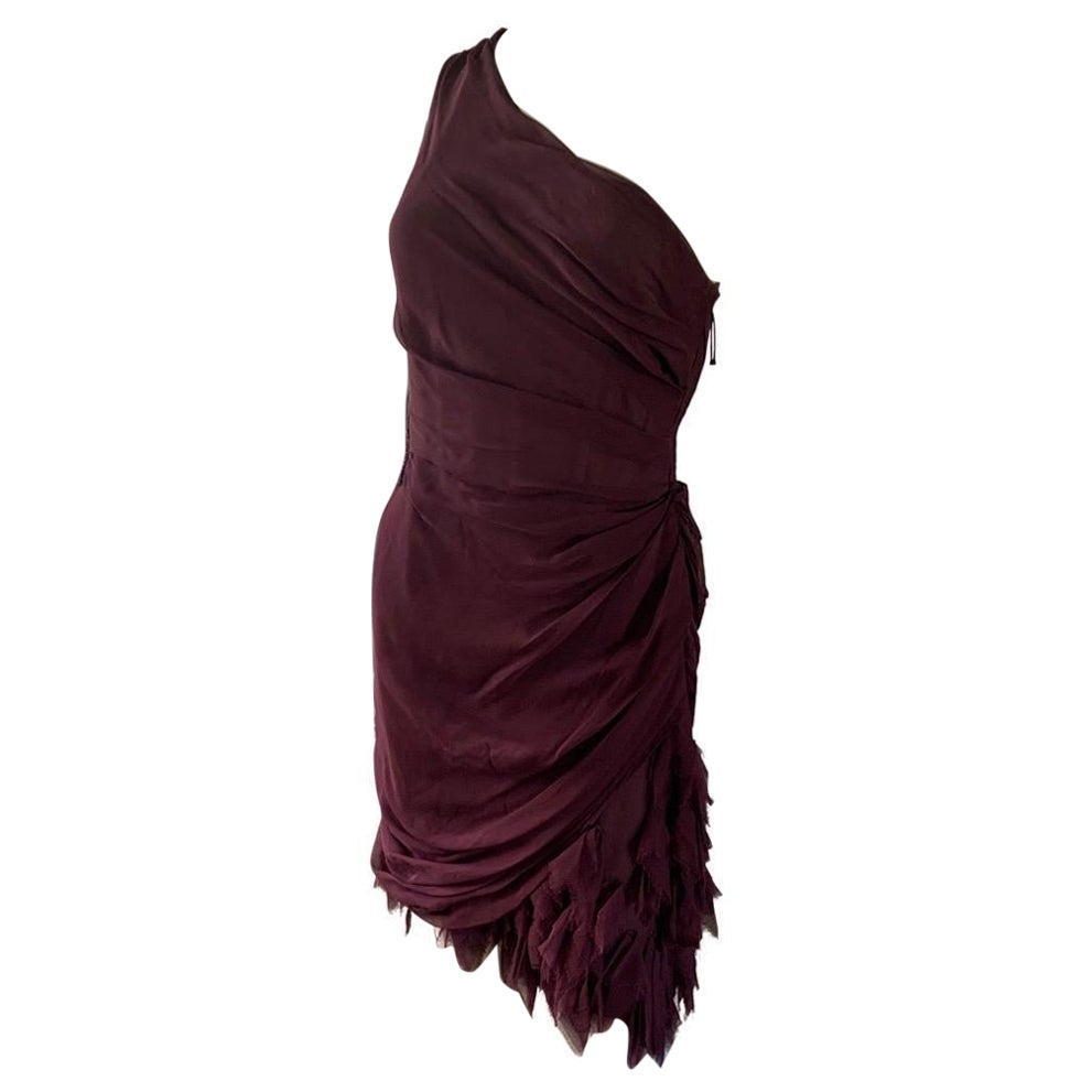 J. Mendel Paris Collection Robe de cocktail chic drapée et perlée couleur vin Taille 6 en vente 5