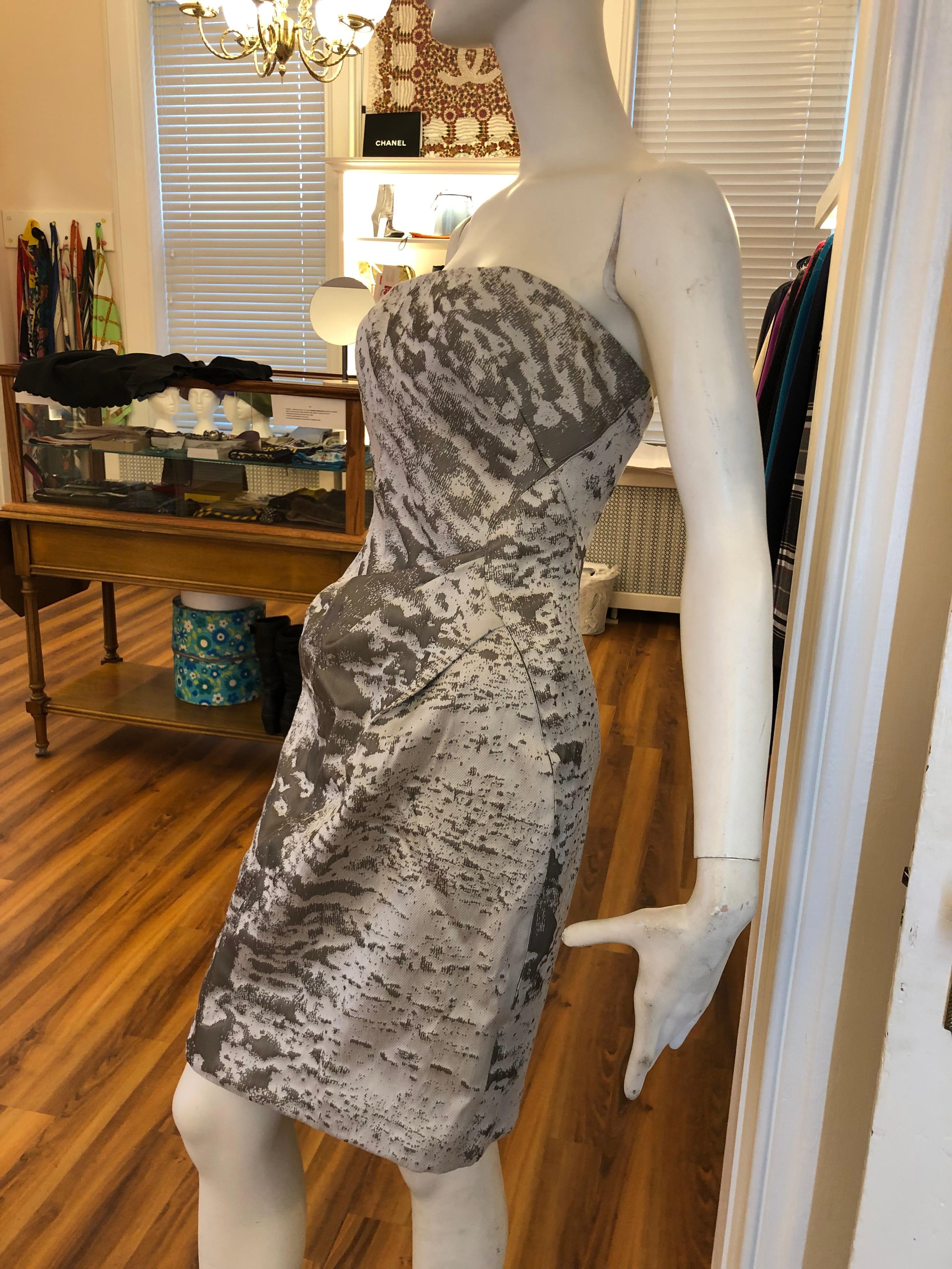 Gray Stunning J. Mendel Paris Strapless Grey/Silver Dress (S)