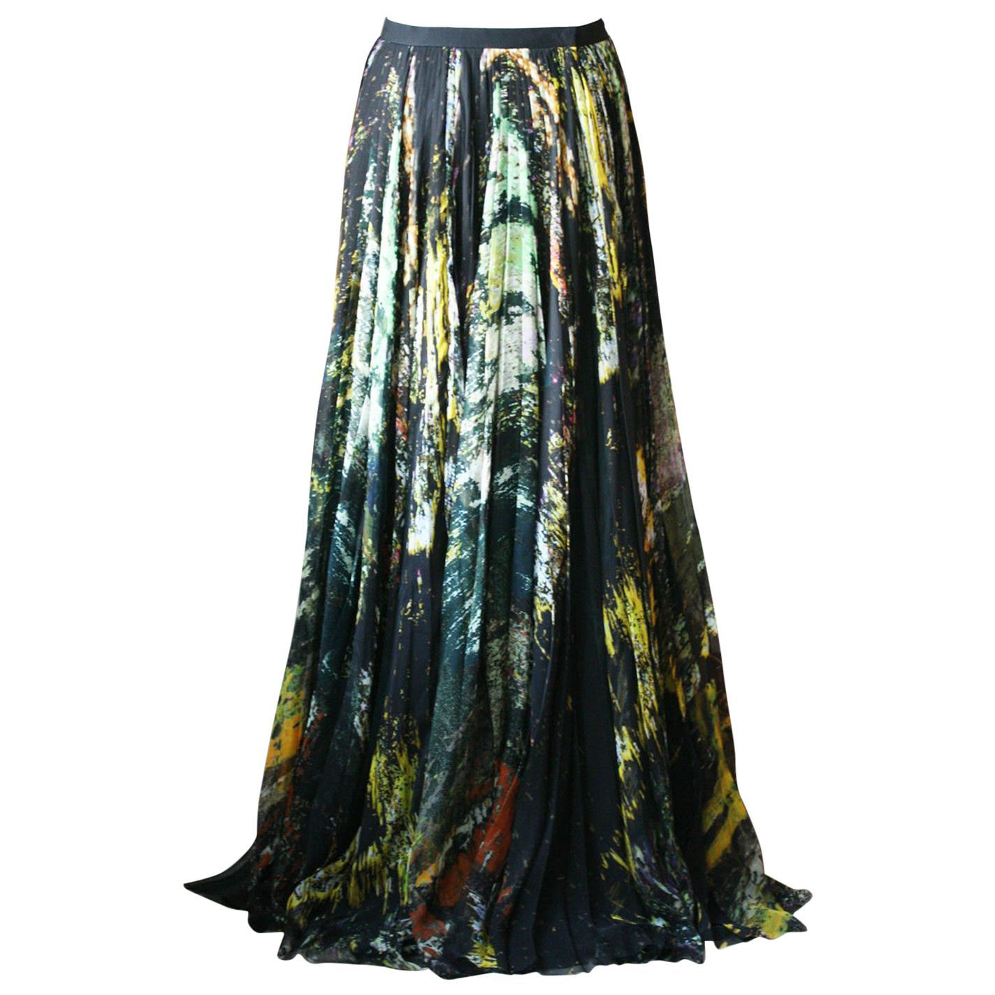 J Mendel Printed Silk Maxi Skirt 