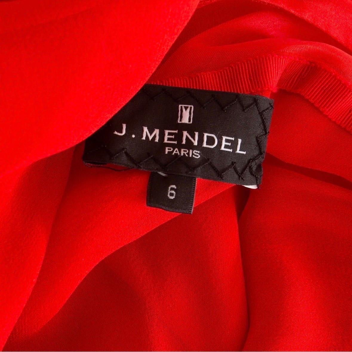 J. Mendel Red Silk Chiffon Pleated V-Neck Evening Dress  For Sale 2