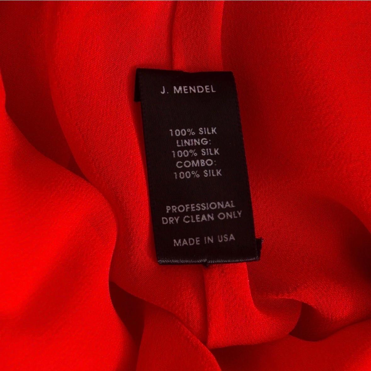 J. Mendel Red Silk Chiffon Pleated V-Neck Evening Dress  For Sale 3