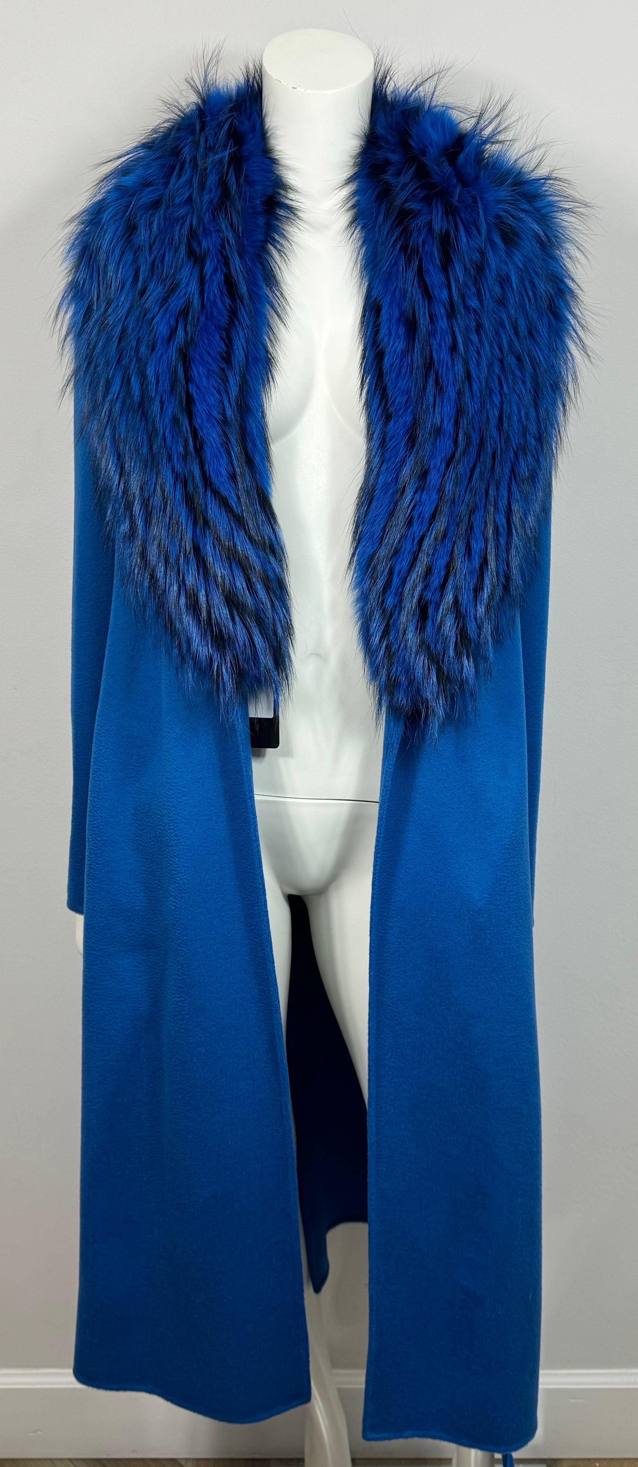 J Mendel Runway Fall 2016 Azure Cashmere Coat with Fox Fur Collar-Size Small-NWT For Sale 9