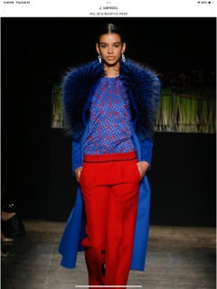 J Mendel - Cappotto in cashmere azzurro con colletto in pelliccia di volpe - taglia small-NWT