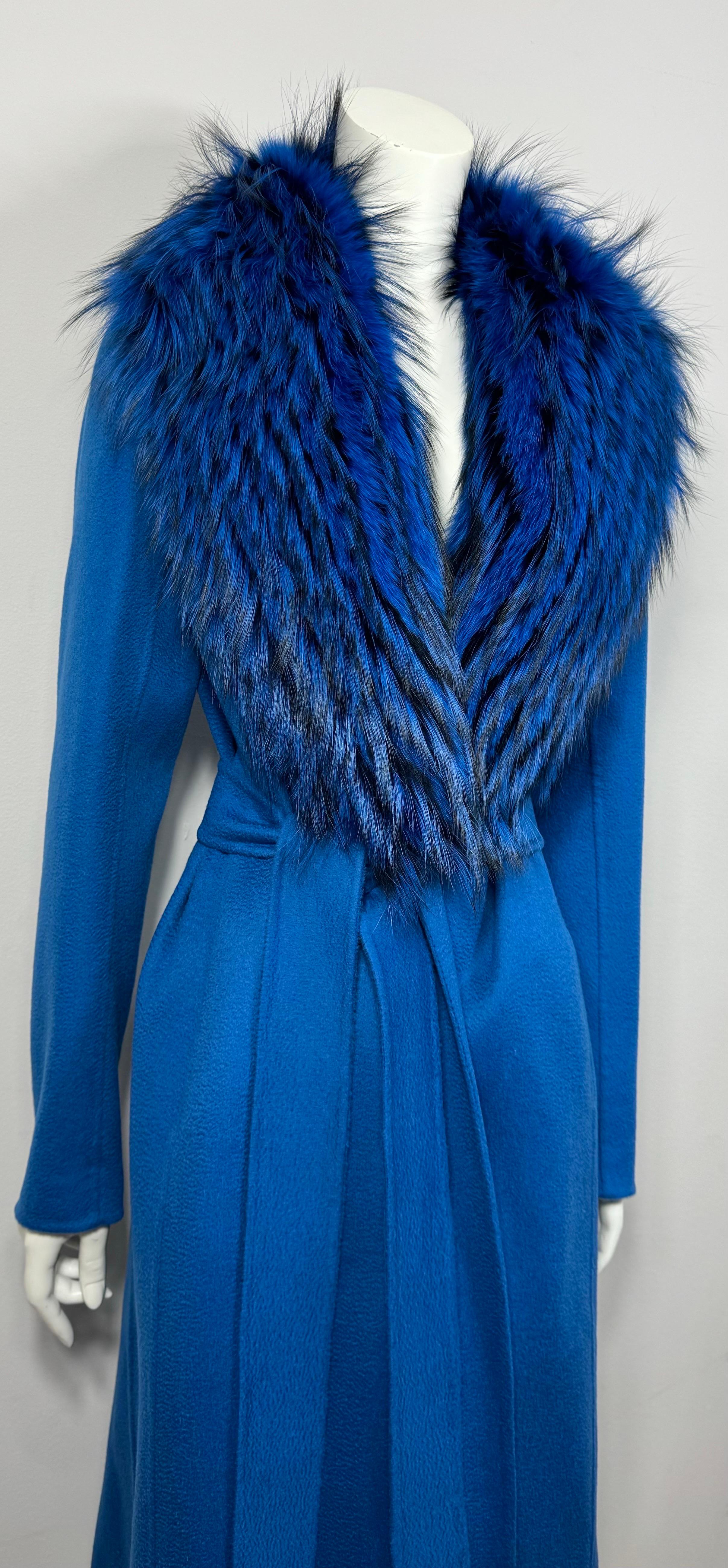 J Mendel Runway automne 2016 - Manteau en cachemire azur avec col en fourrure de renard - Taille Small-NWT Unisexe en vente