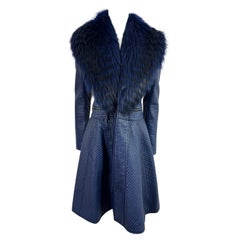 J Mendel - Vestito con colletto di pelliccia e pelle trapuntata blu - Taglia 4