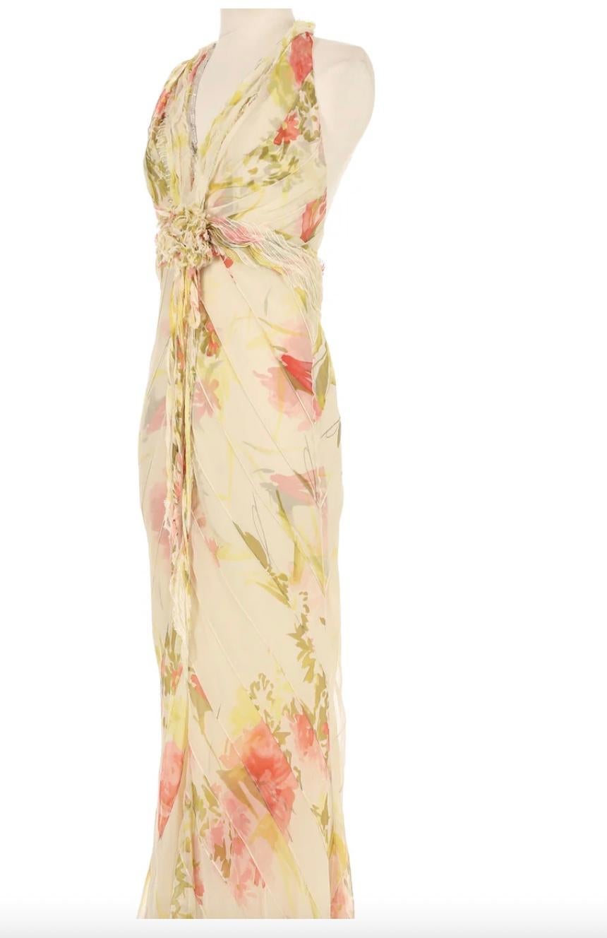 Beige J. Mendel Spring 2005 Runway Floral Gown