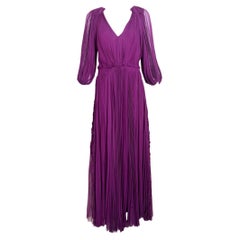 J Mendel Spring 2013 Magenta Purple Bohemian Ruffled Silk Long Sleeve Gown