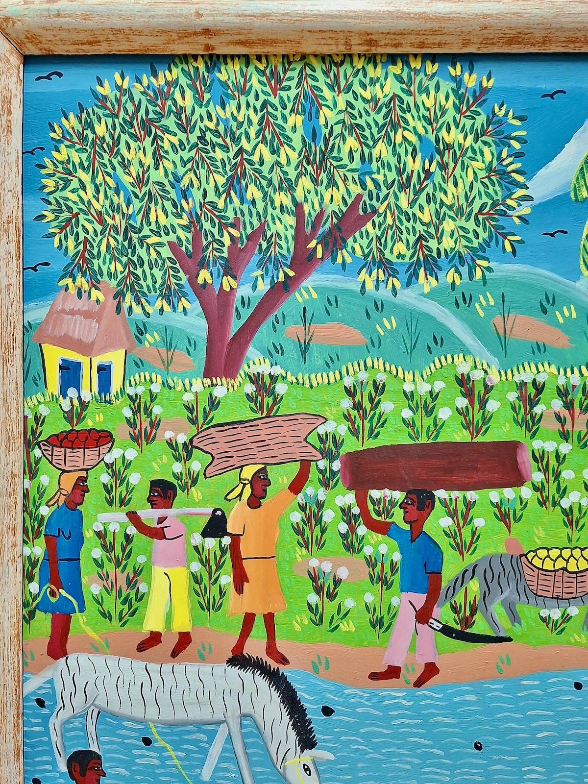 A Haitian Country Scene - Painting by J. Mesidor