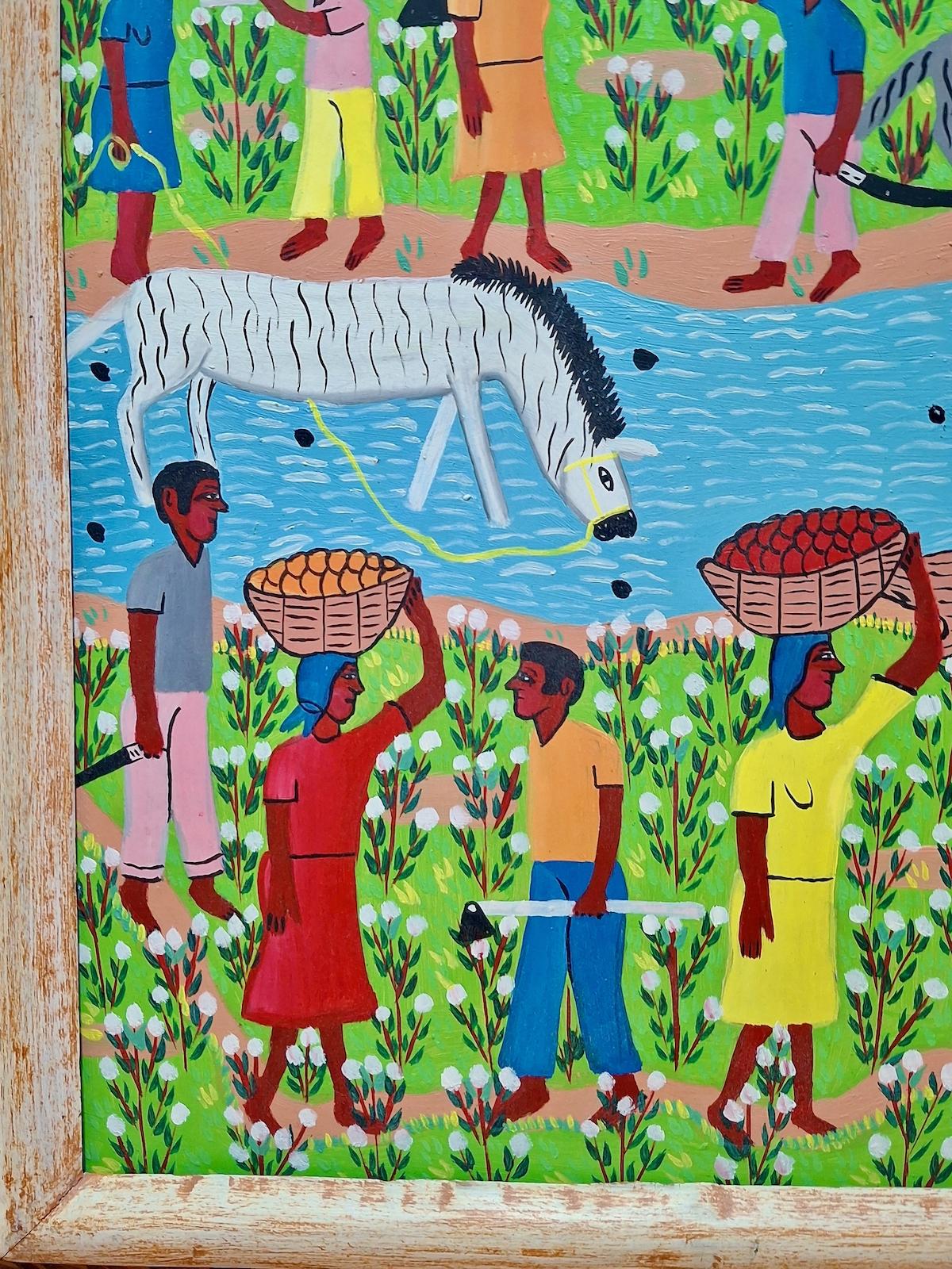 A Haitian Country Scene - Brown Figurative Painting by J. Mesidor