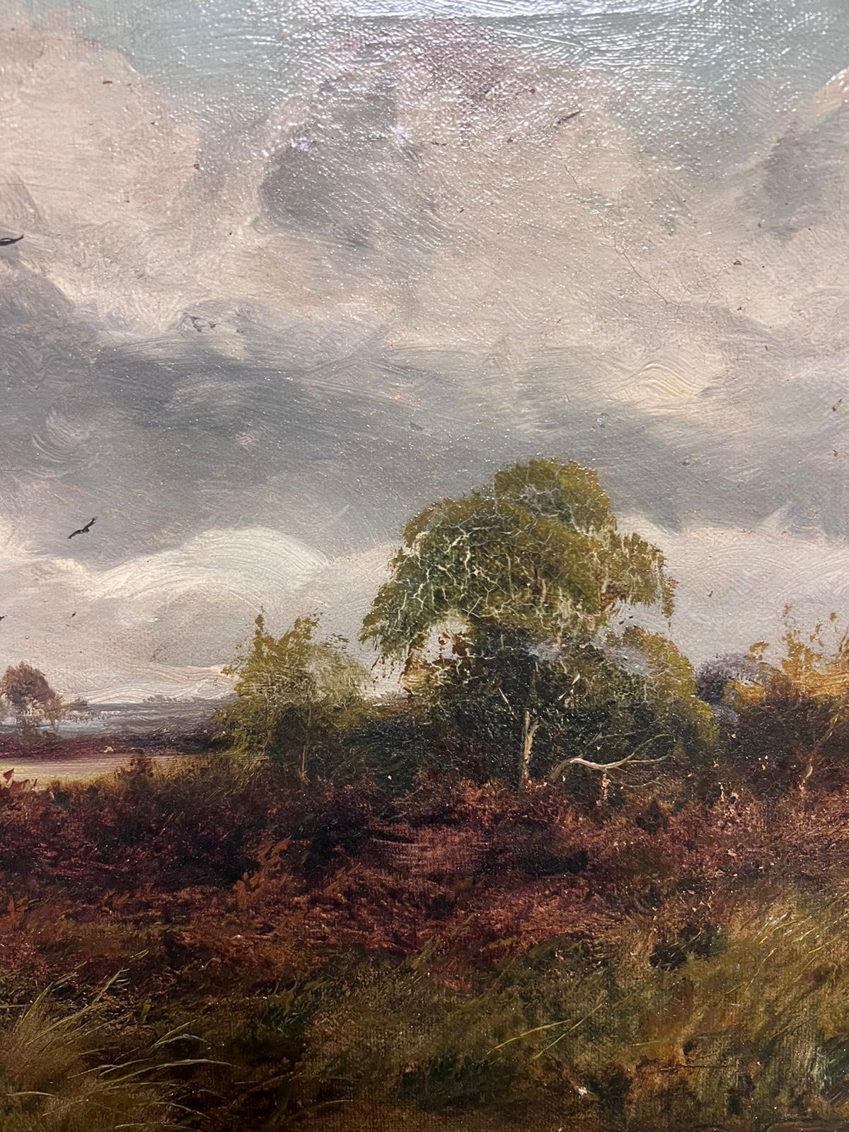 Fine Victorian Signed Oil Painting Pastoral Landscape with Sheep Brooding Skies For Sale 4