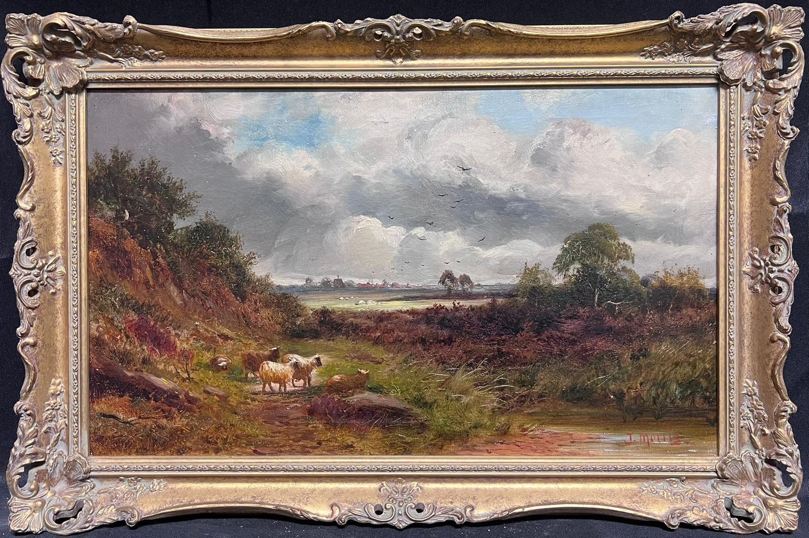 J. Morris Landscape Painting - Fine Victorian Signed Oil Painting Pastoral Landscape with Sheep Brooding Skies