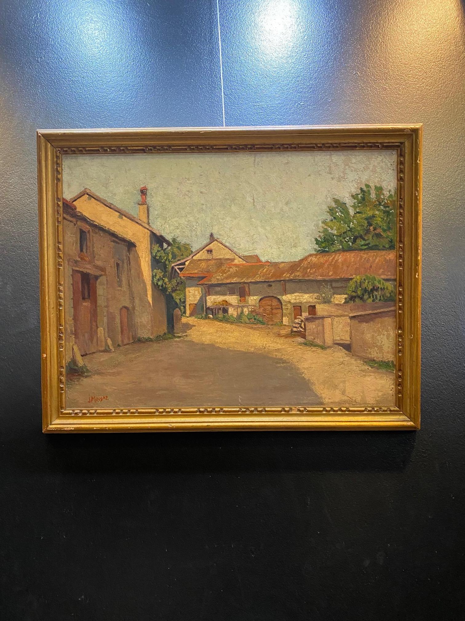 La fattoria di J. Mossaz - Olio su tela 55x43 cm in vendita 1