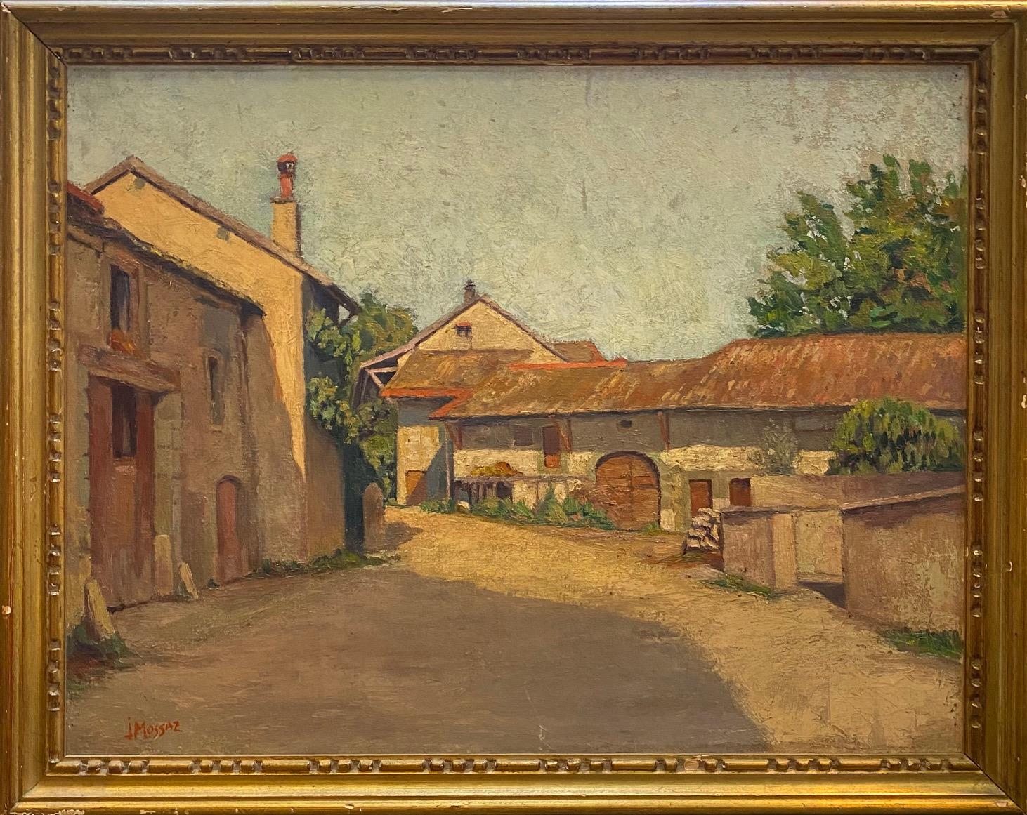 La fattoria di J. Mossaz - Olio su tela 55x43 cm in vendita 2