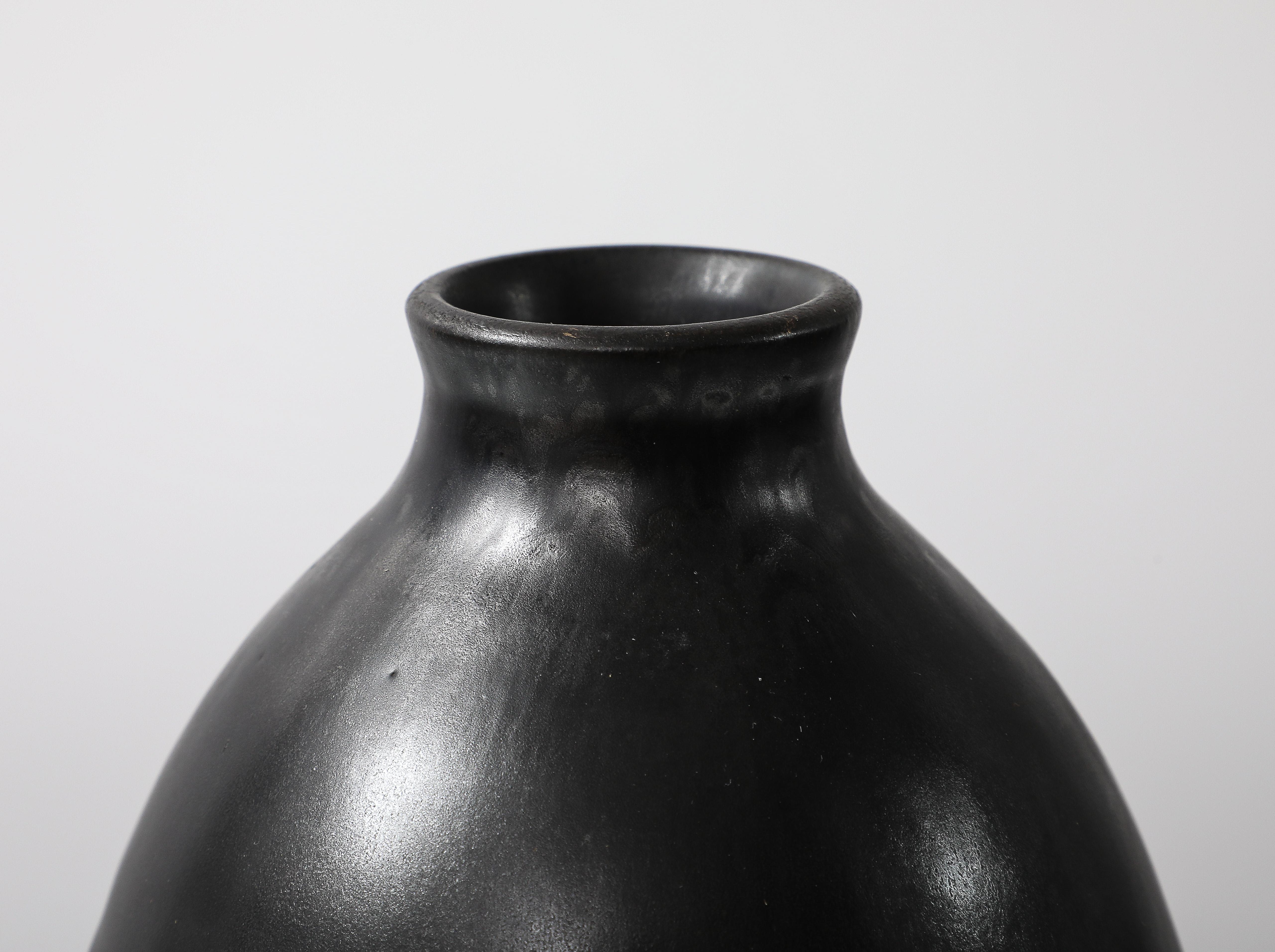 Mid-Century Modern J. Mougin Black Vase, France, c. 1950, signed