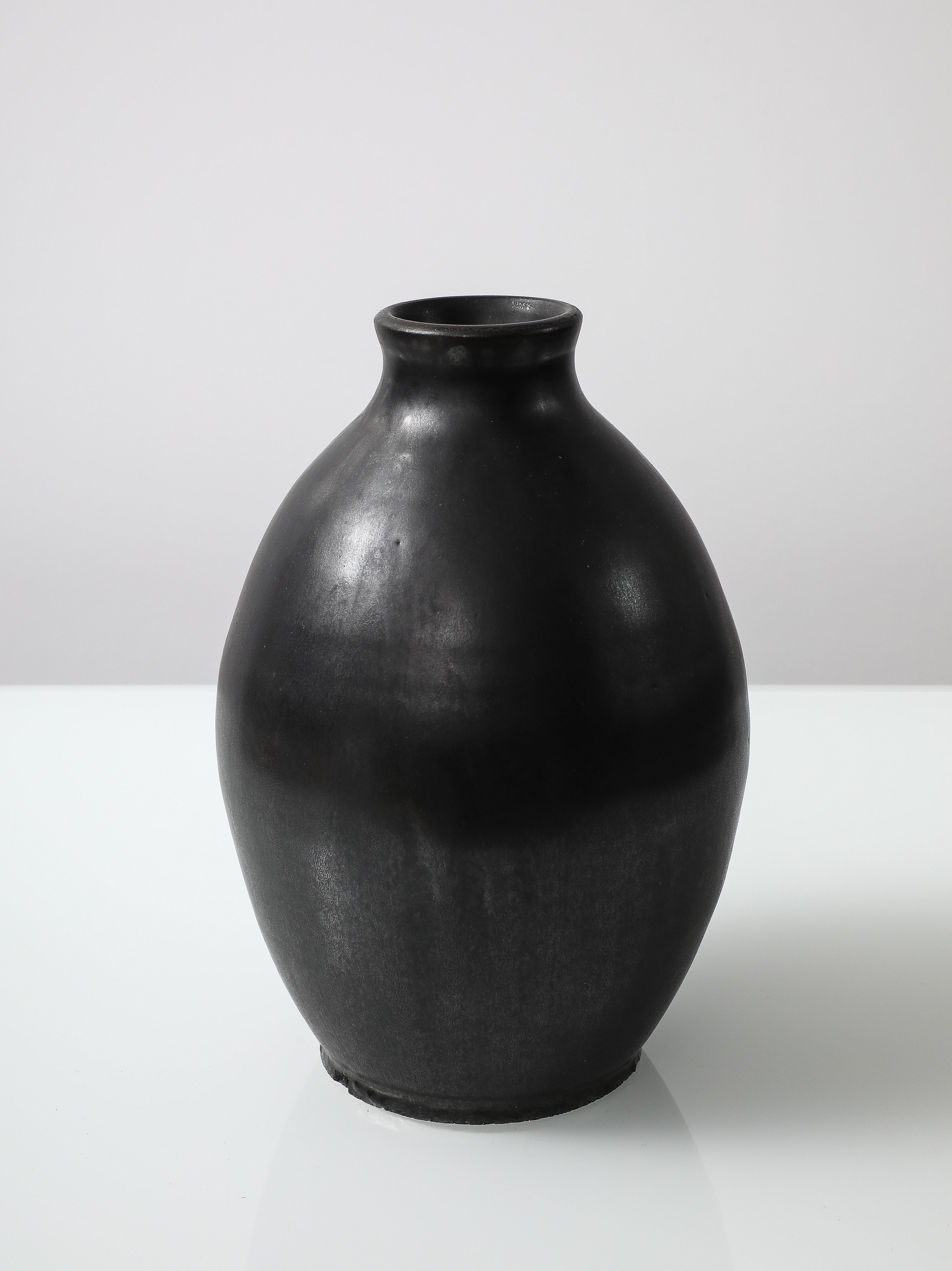 Mid-20th Century J. Mougin Black Vase, France, c. 1950, signed