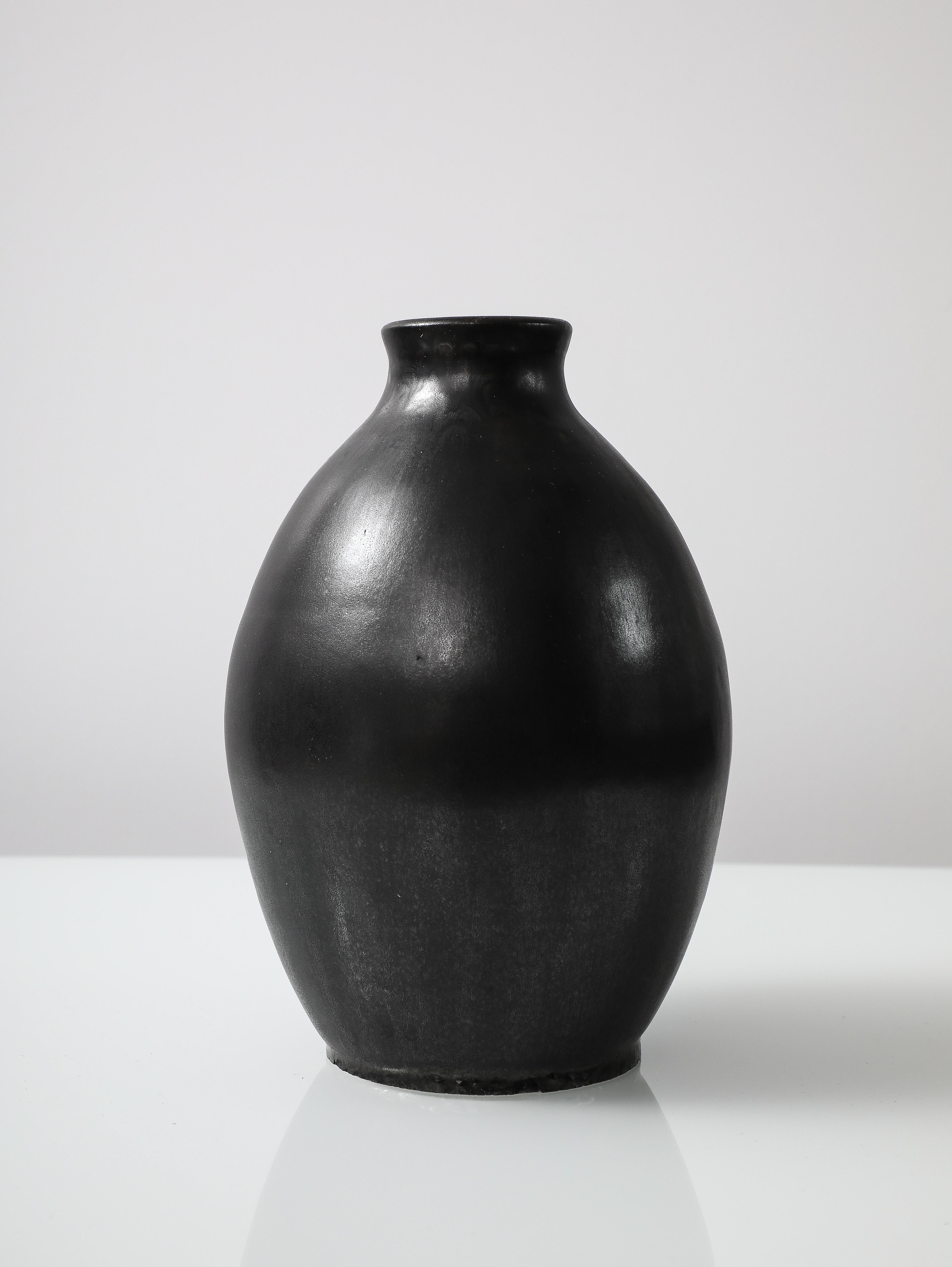 Ceramic J. Mougin Black Vase, France, c. 1950, signed