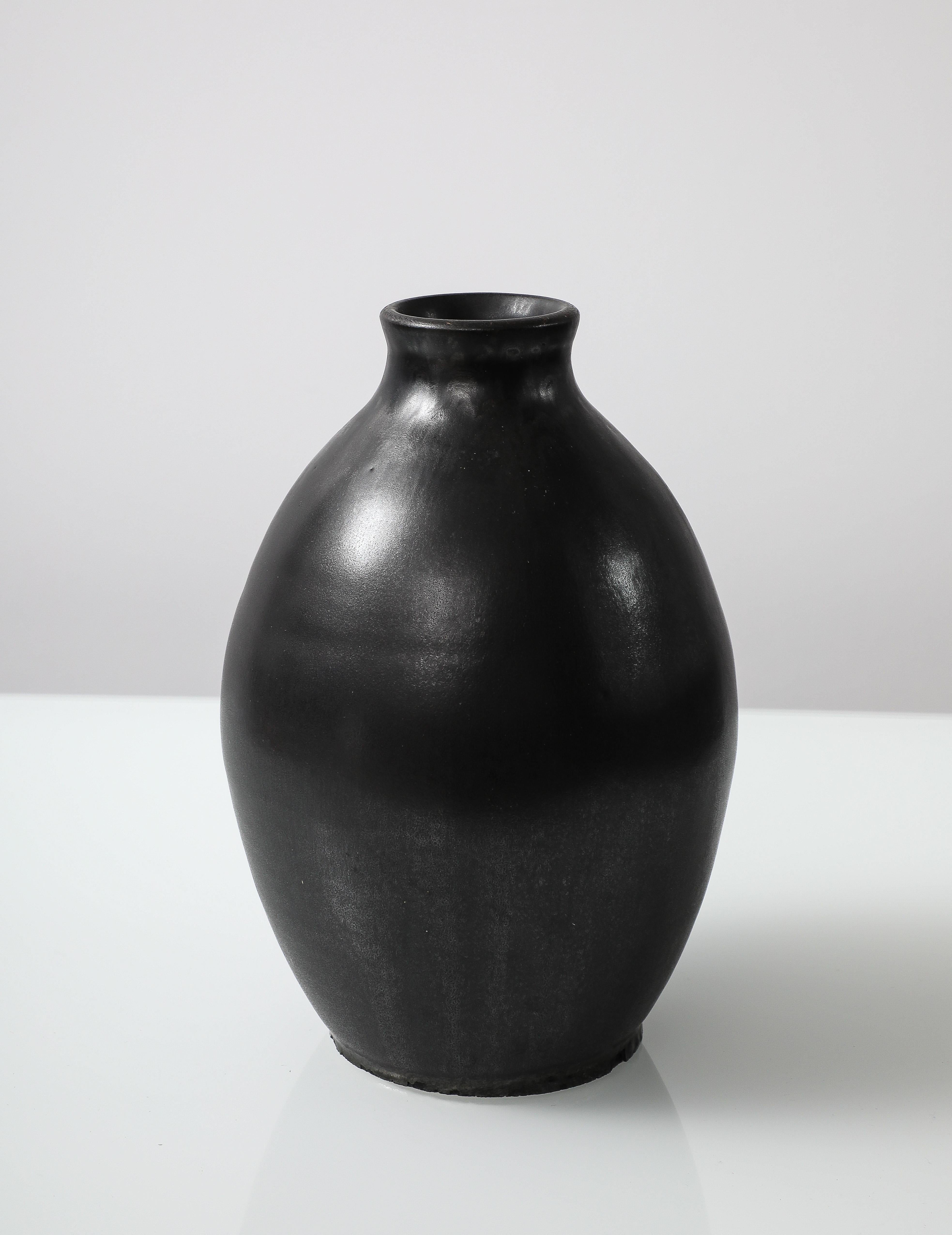 J. Mougin Black Vase, France, c. 1950, signed 2