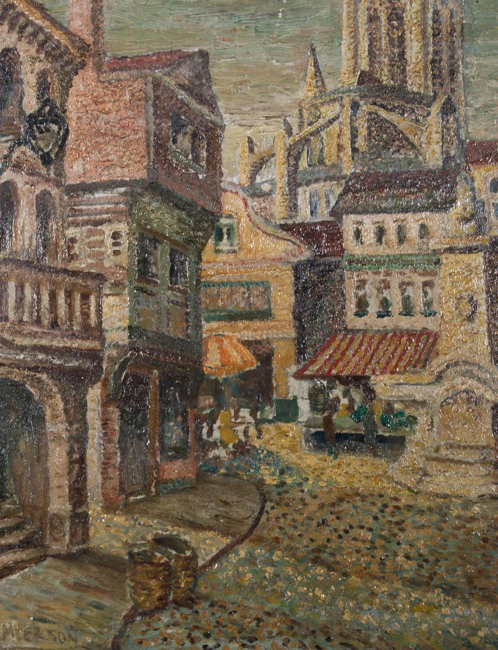 J. Myerson - Mid 20th Century Oil, Continental Street Scene For Sale 1