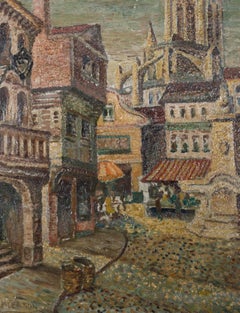 J. Myerson - Mid 20th Century Oil, Continental Street Scene