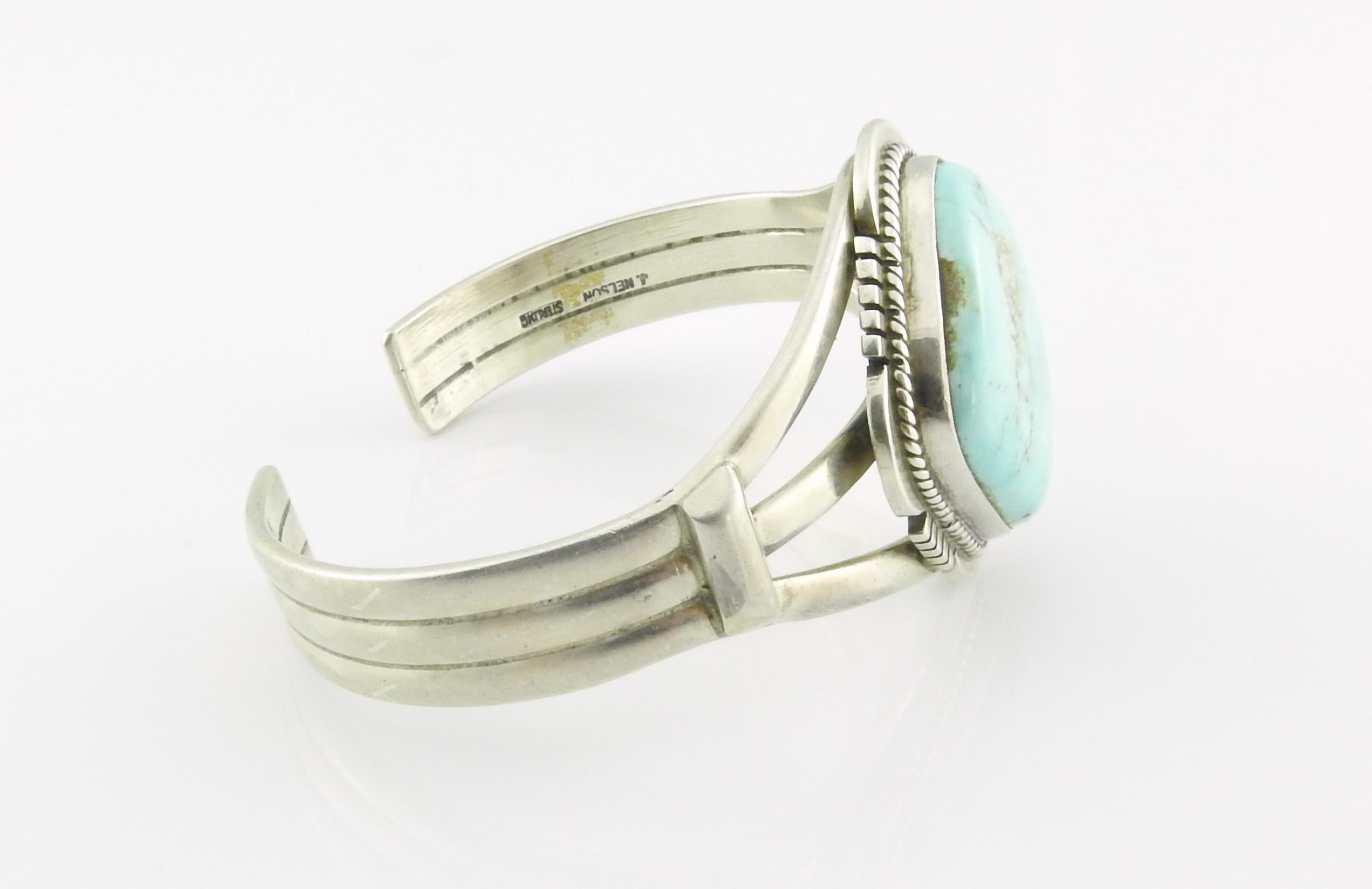 J. Nelson Native American Sterling Silber Türkis Manschettenknopf Armband im Zustand „Gut“ in Washington Depot, CT