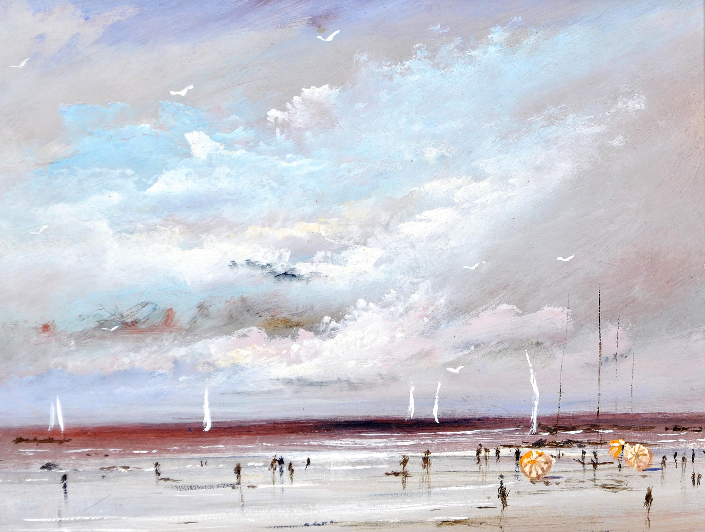 Figures sur la plage - Peinture impressionniste française du milieu du 20e siècle en vente 1
