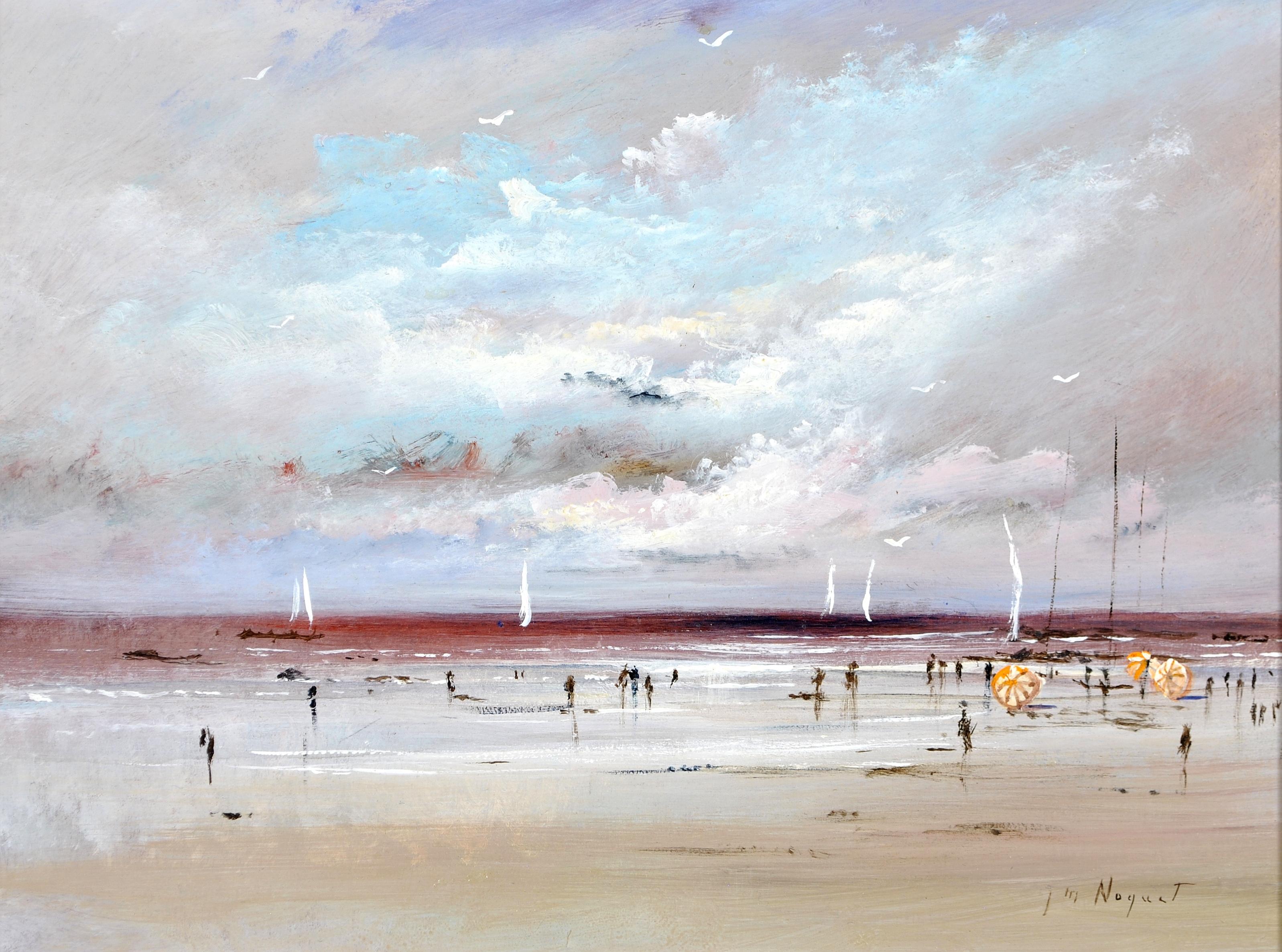 Figures sur la plage - Peinture impressionniste française du milieu du 20e siècle en vente 2