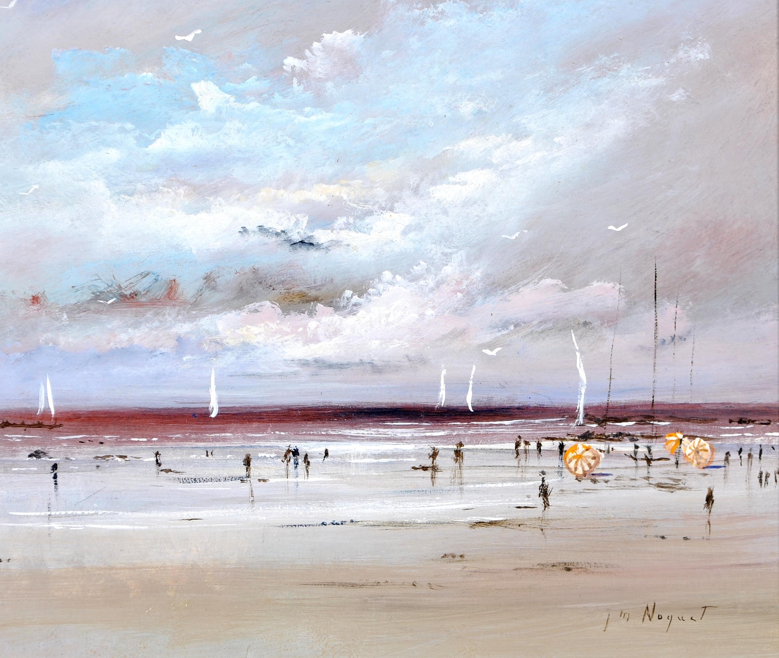 Figures sur la plage - Peinture impressionniste française du milieu du 20e siècle en vente 3