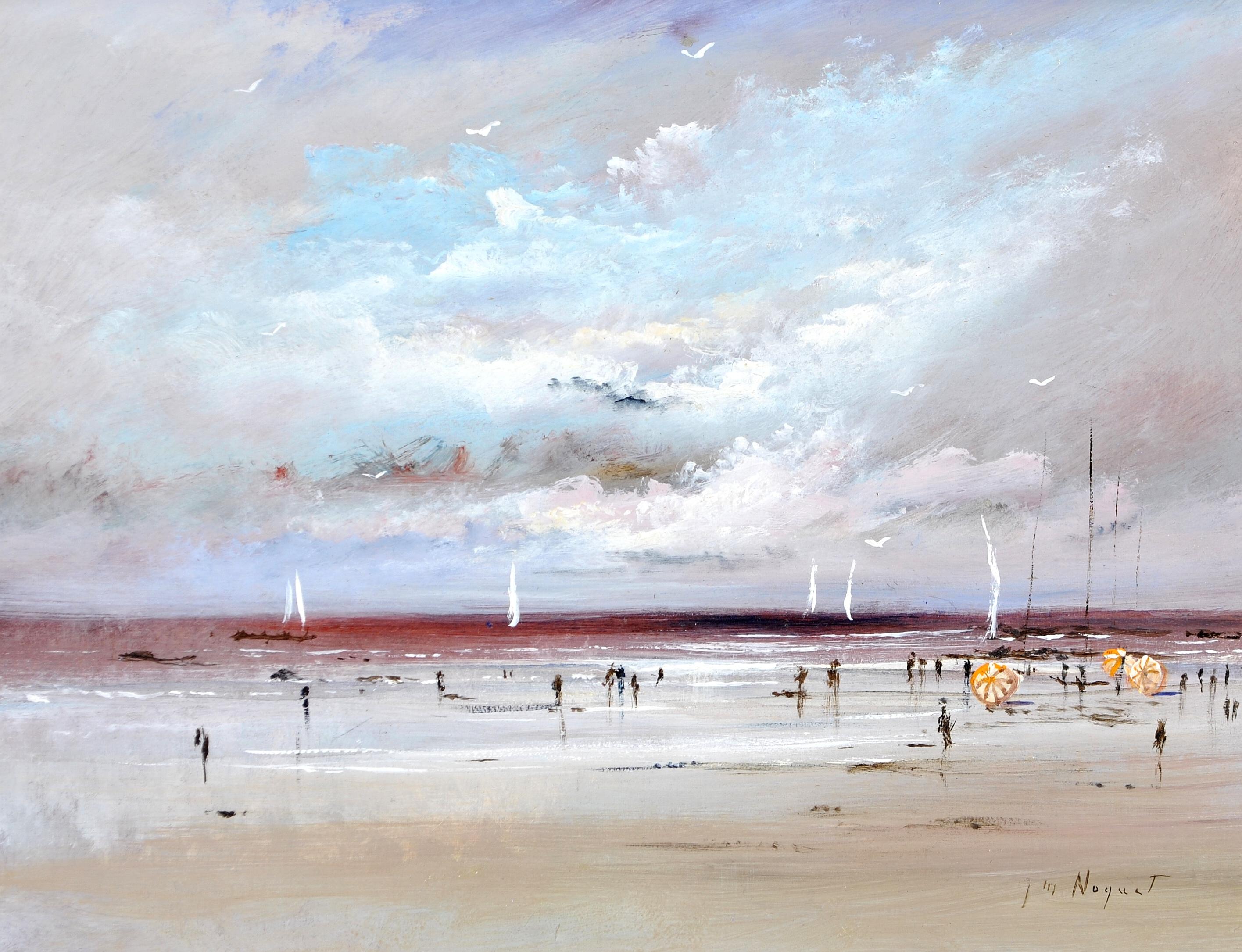 Figures sur la plage - Peinture impressionniste française du milieu du 20e siècle en vente 4
