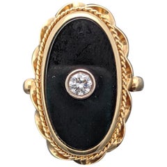 Antique Onyx and Diamond 14 Karat Yellow Gold Ring