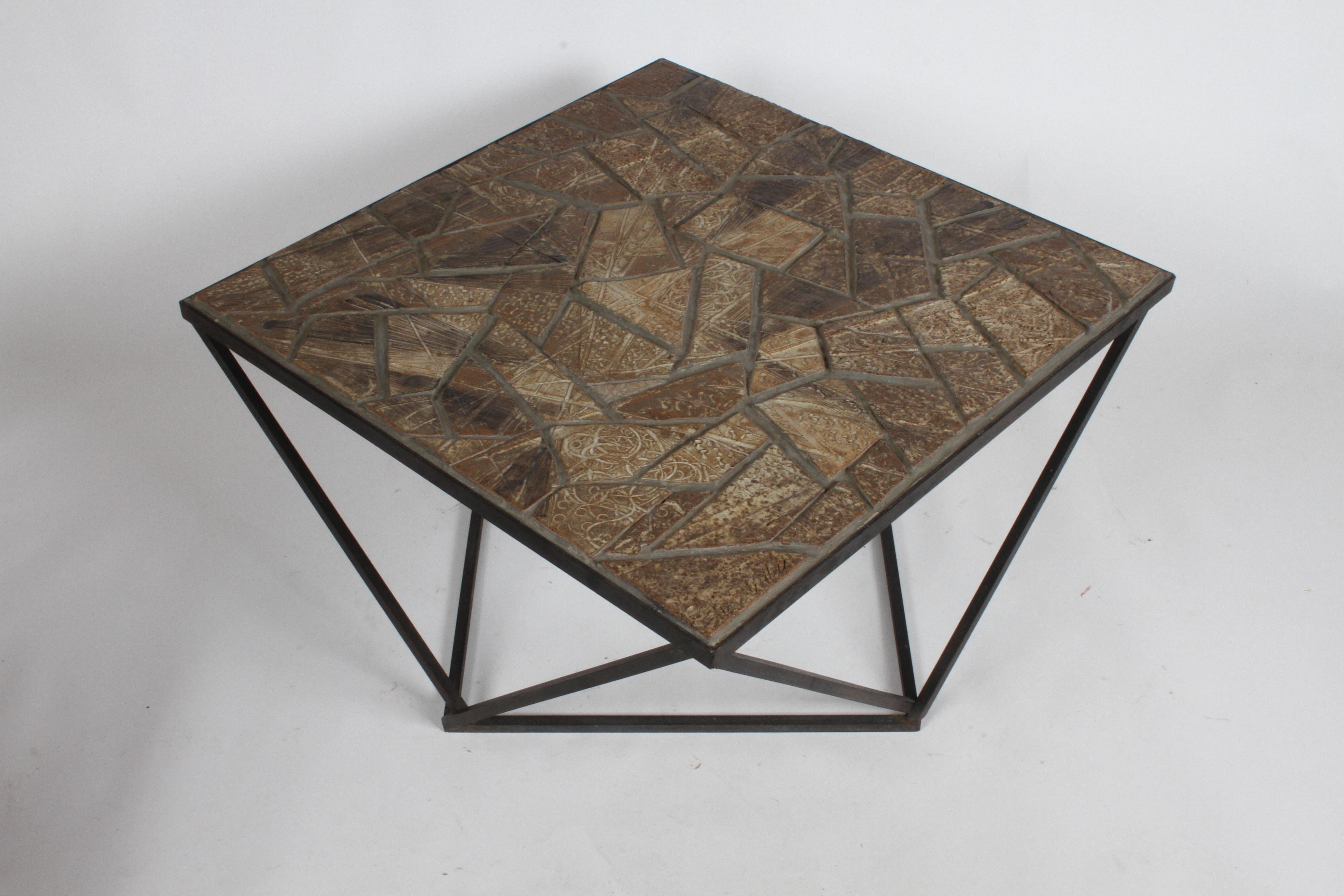 American J. Ormond Sanderson Straw Valley Pottery Mid-Century Modern Cubist Coffee Table  For Sale