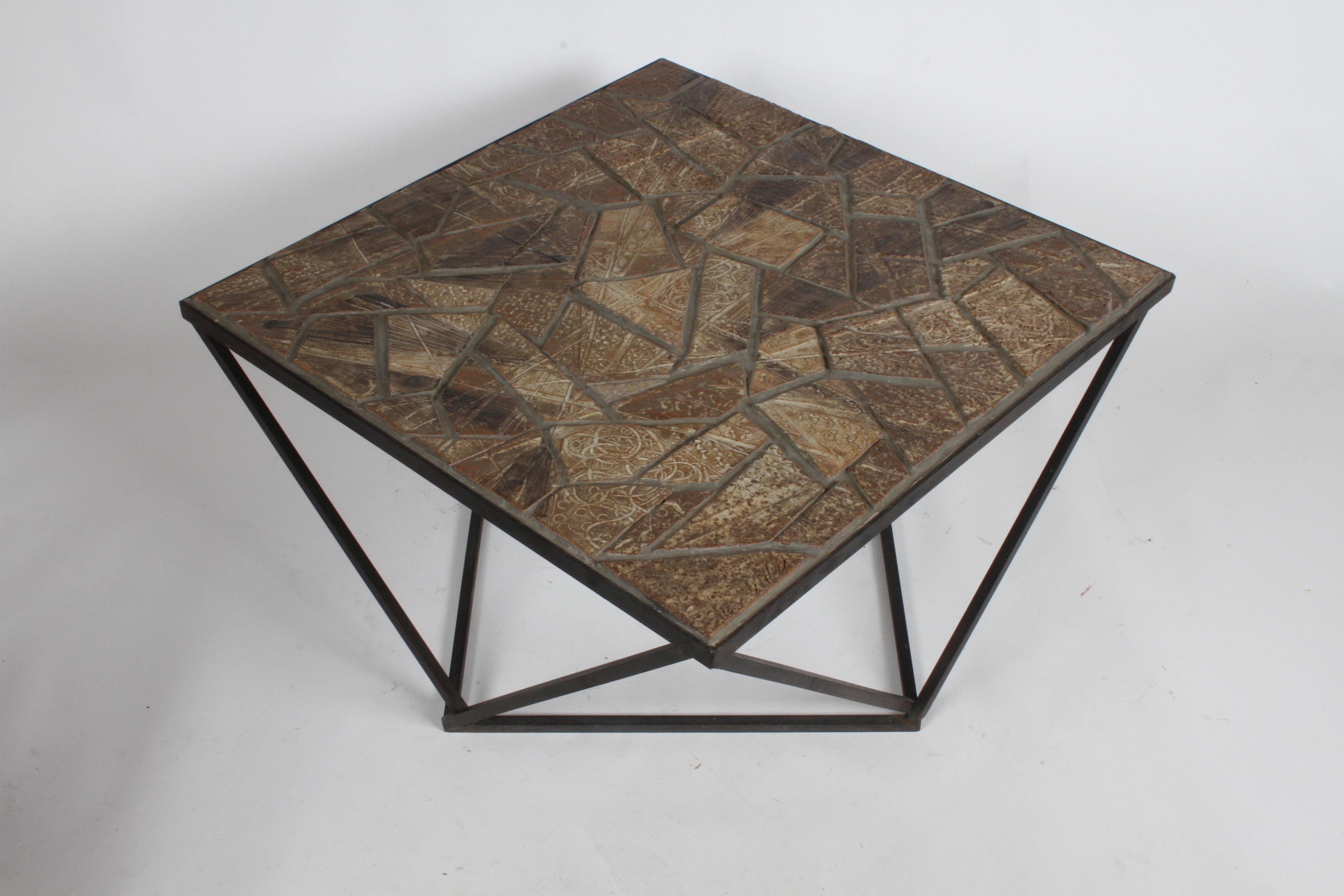 American J. Ormond Sanderson Straw Valley Pottery Mid-Century Modern Cubist Coffee Table For Sale