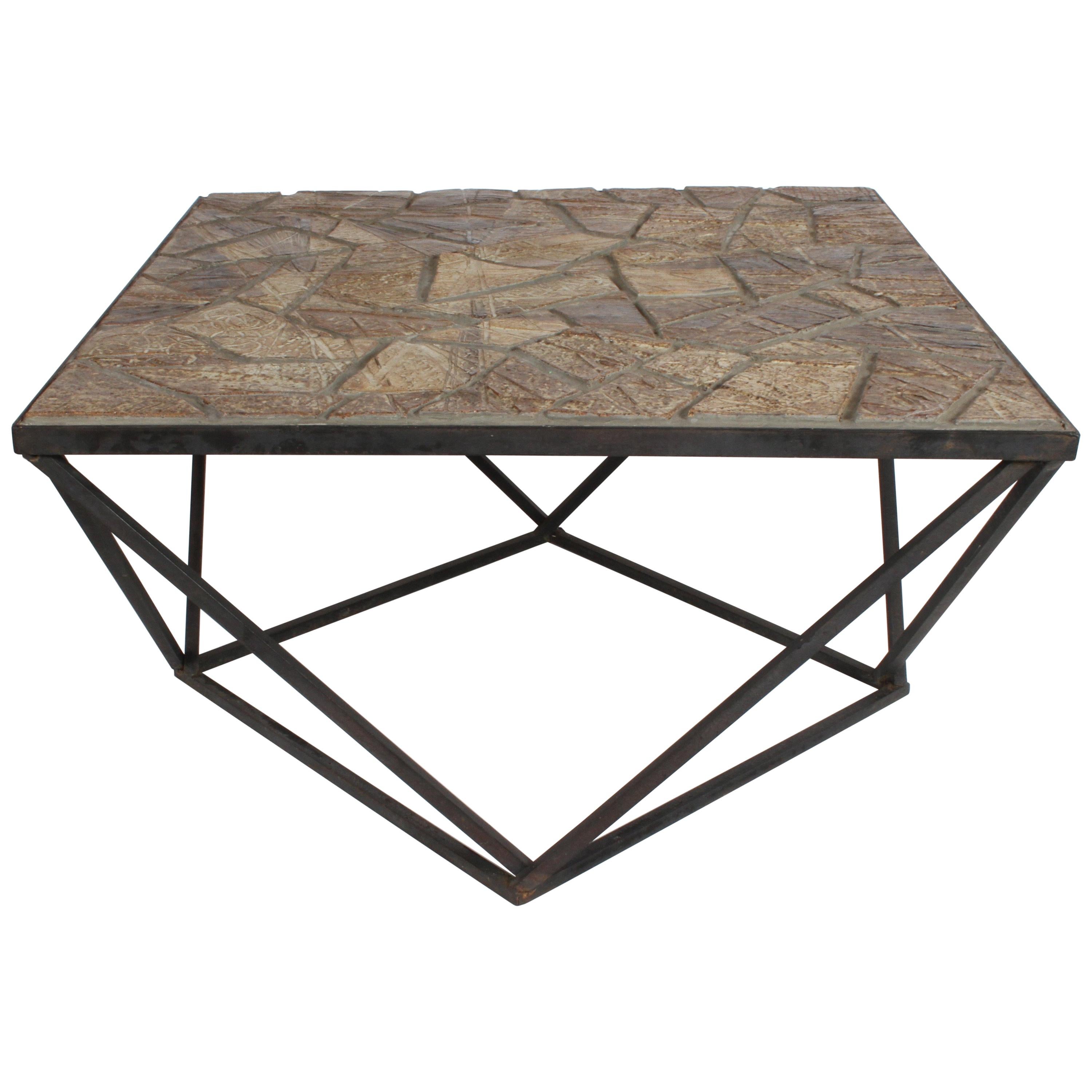 J. Ormond Sanderson Straw Valley Pottery Mid-Century Modern Cubist Coffee Table  For Sale