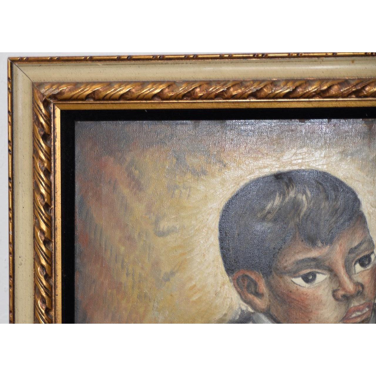 Jesus Ortiz Tajonar (1919-1990) Garçon avec masque de guerrier animal en papier mâché - Moderne Painting par J. Ortiz Tajonar 