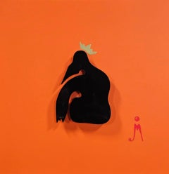 Stages of Love - Acrylic Models: Her on Black with Gold Crown over Orange