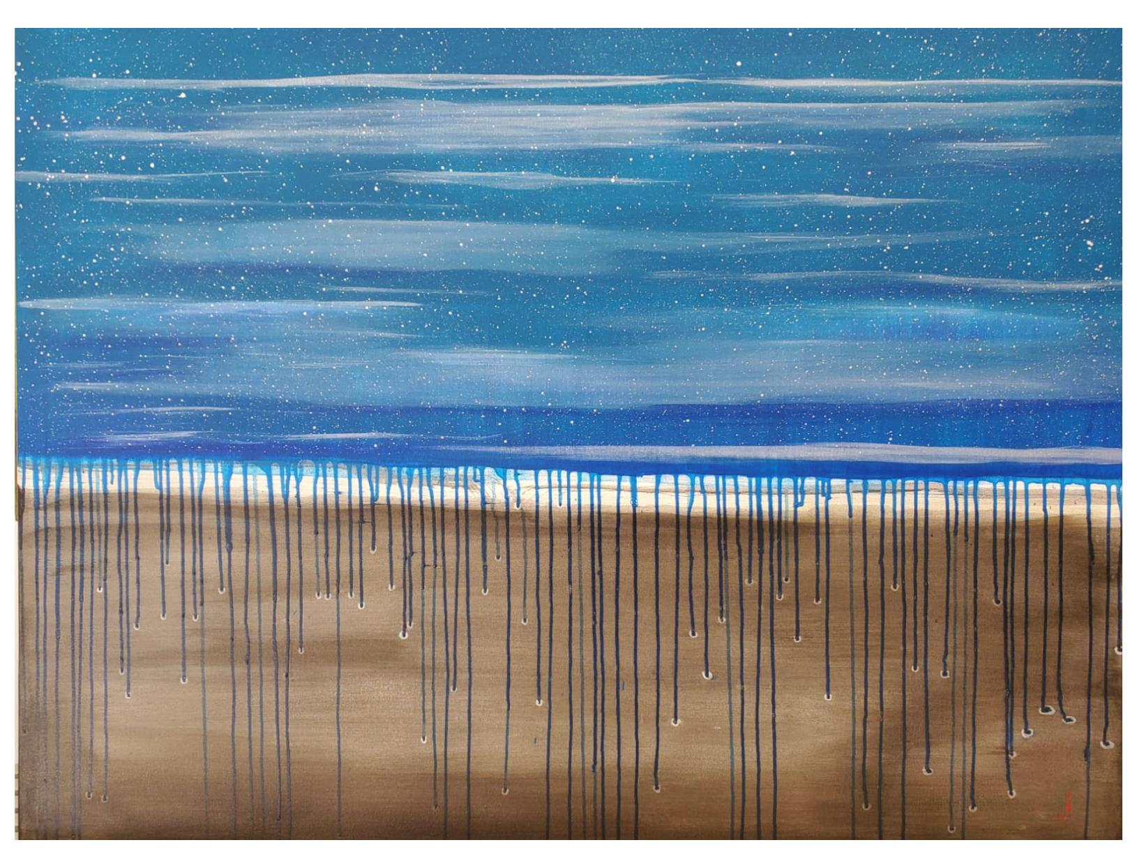 J. Oscar Molina Abstract Painting - Blue Rain Drop Windy Sky
