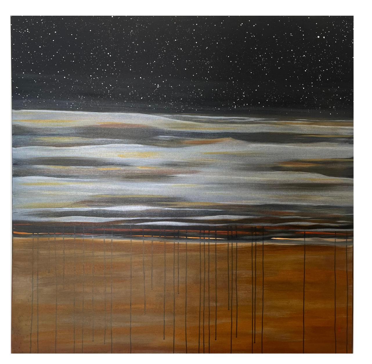 J. Oscar Molina Abstract Painting - Golden Sky/Silver
