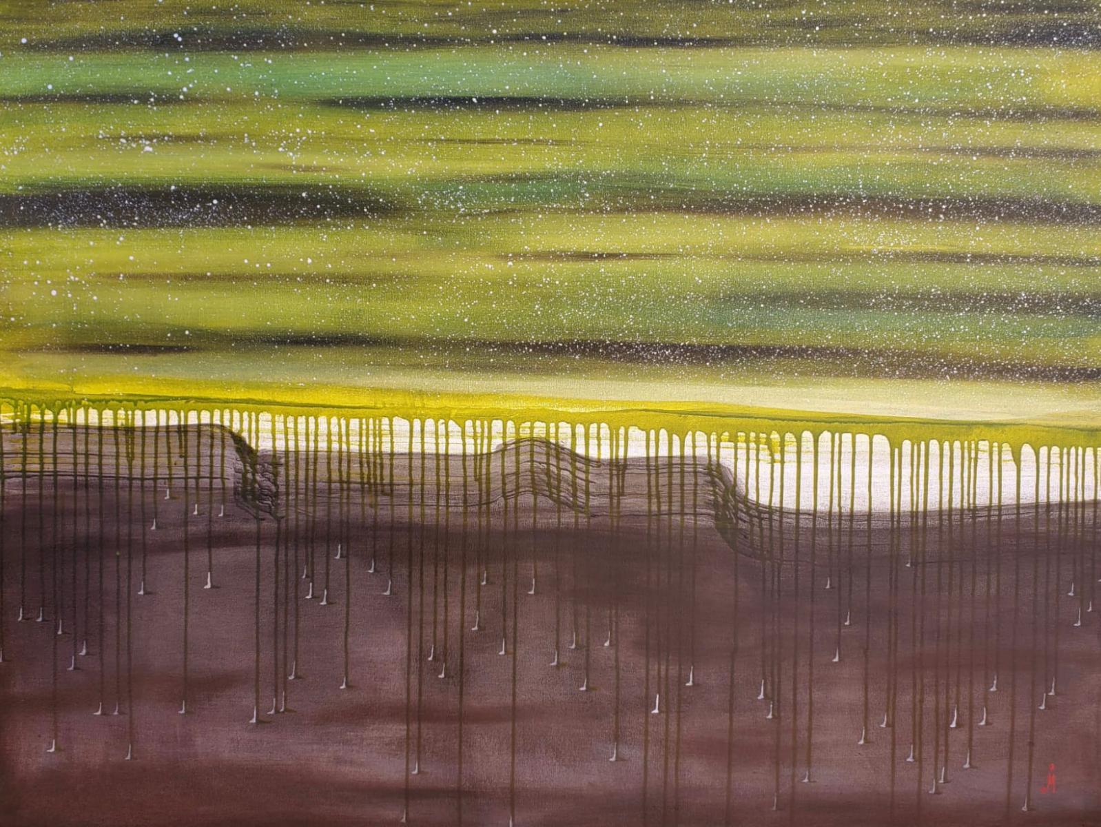 J. Oscar Molina Abstract Painting - Light Green Rain Drops