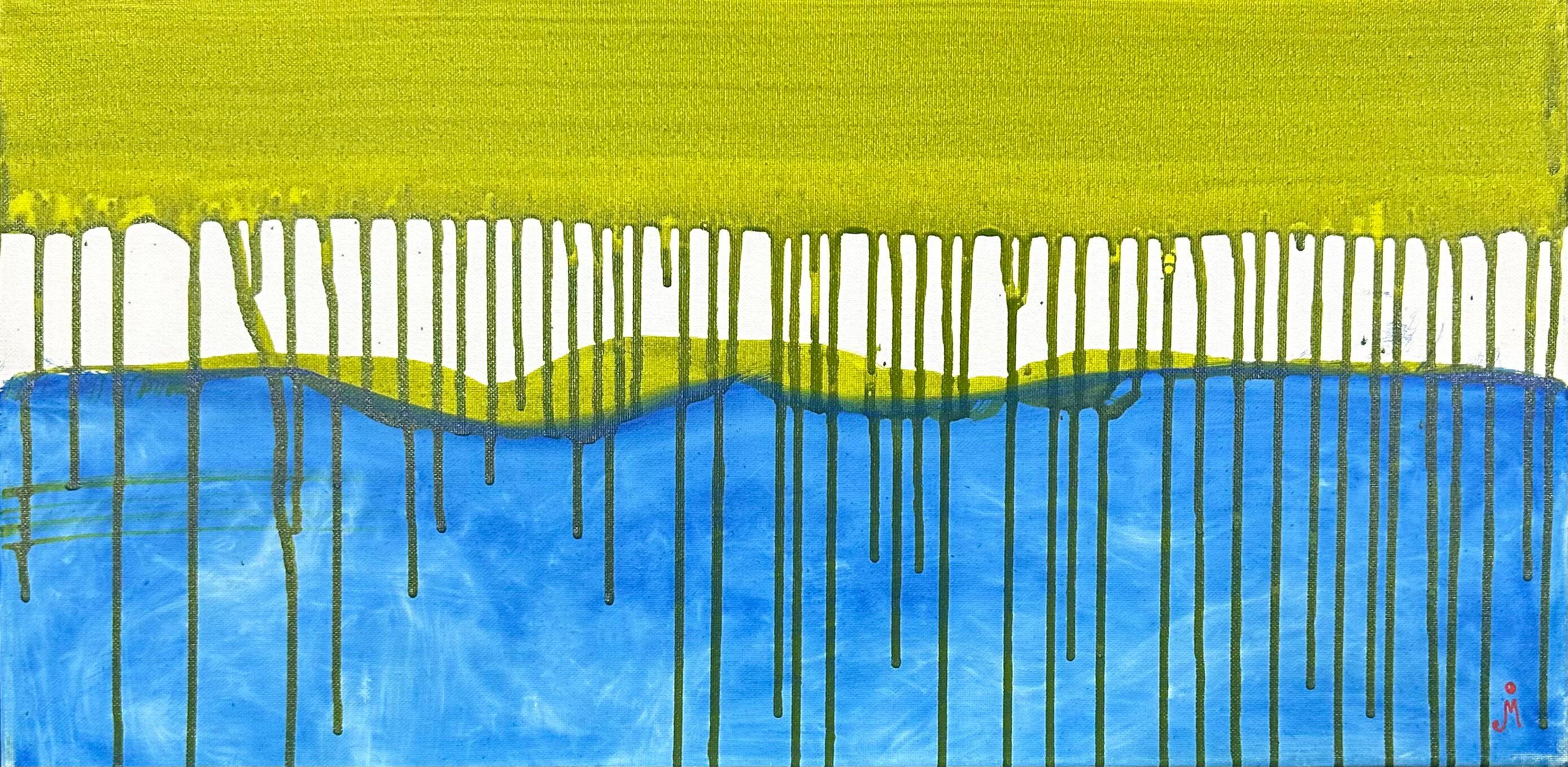J. Oscar Molina Abstract Painting - Raindrops: Green & Blue