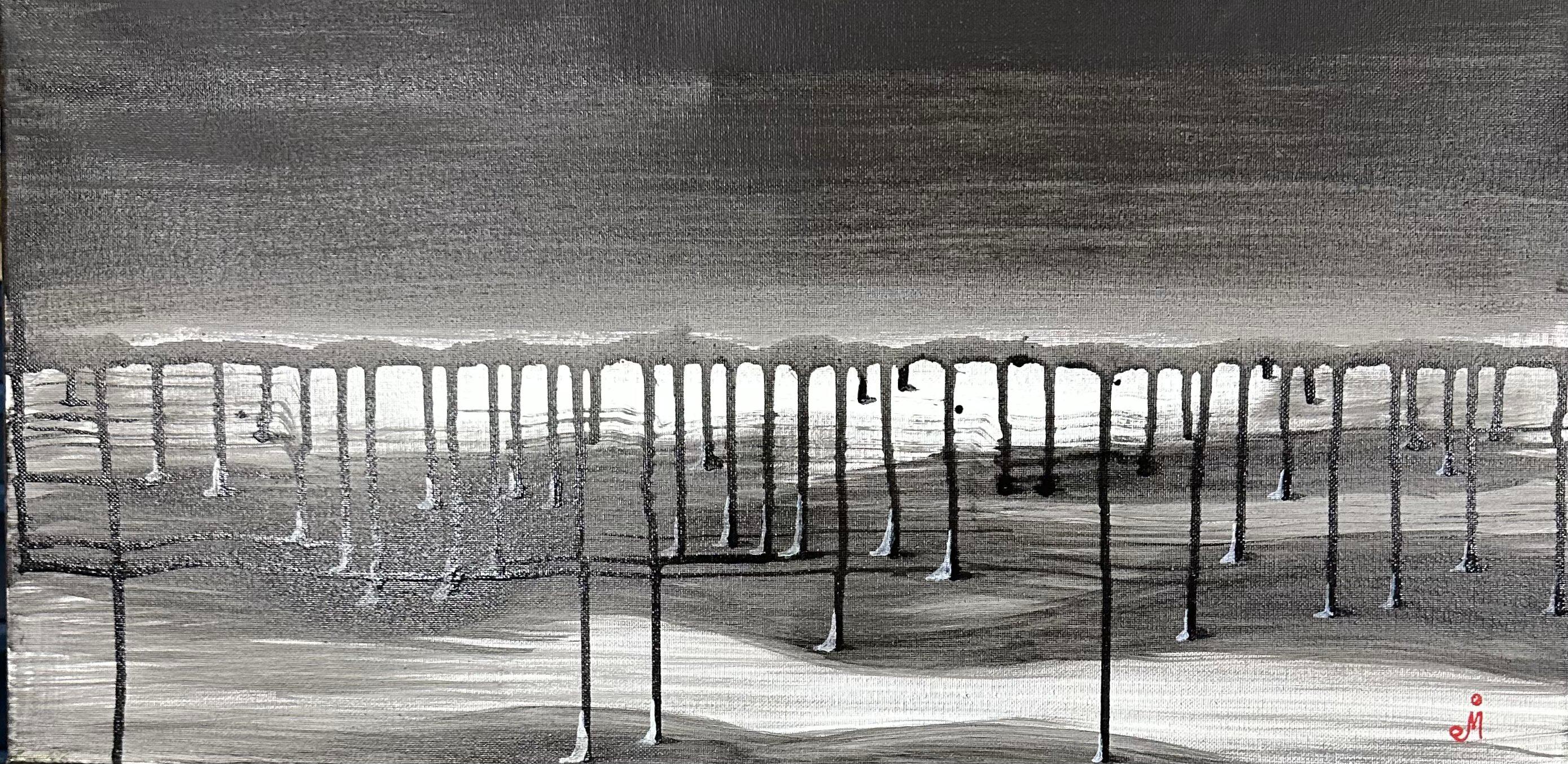 J. Oscar Molina Abstract Painting – Regentropfen: Greydrops