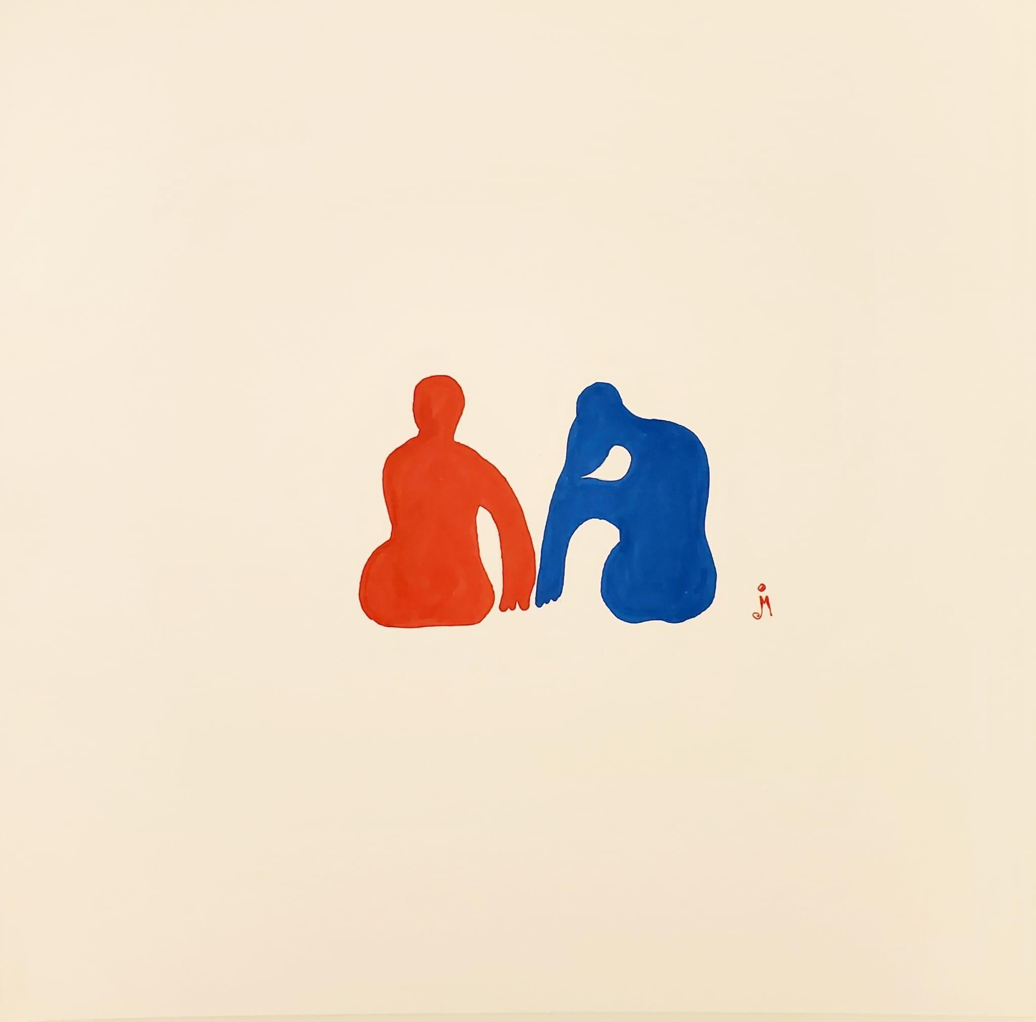 J. Oscar Molina Figurative Painting - Red S — Blue S